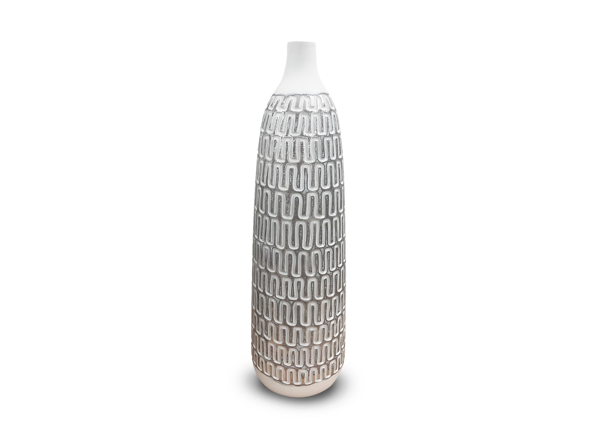 XL Vase aus weißem und silbernem Polyresin H49 cm ALAIA