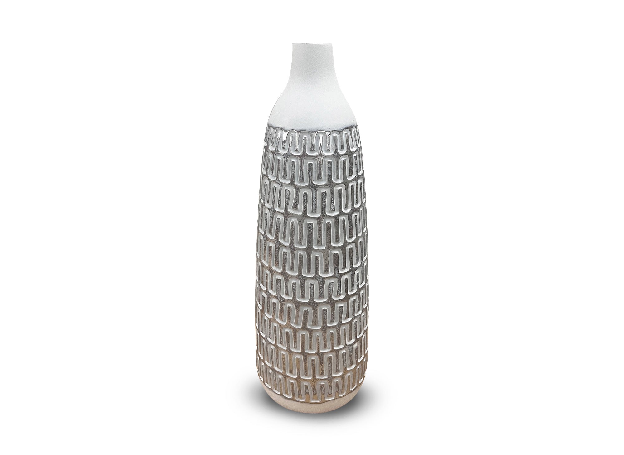 XL Vase aus weißem und silbernem Polyresin H40 cm ALAIA