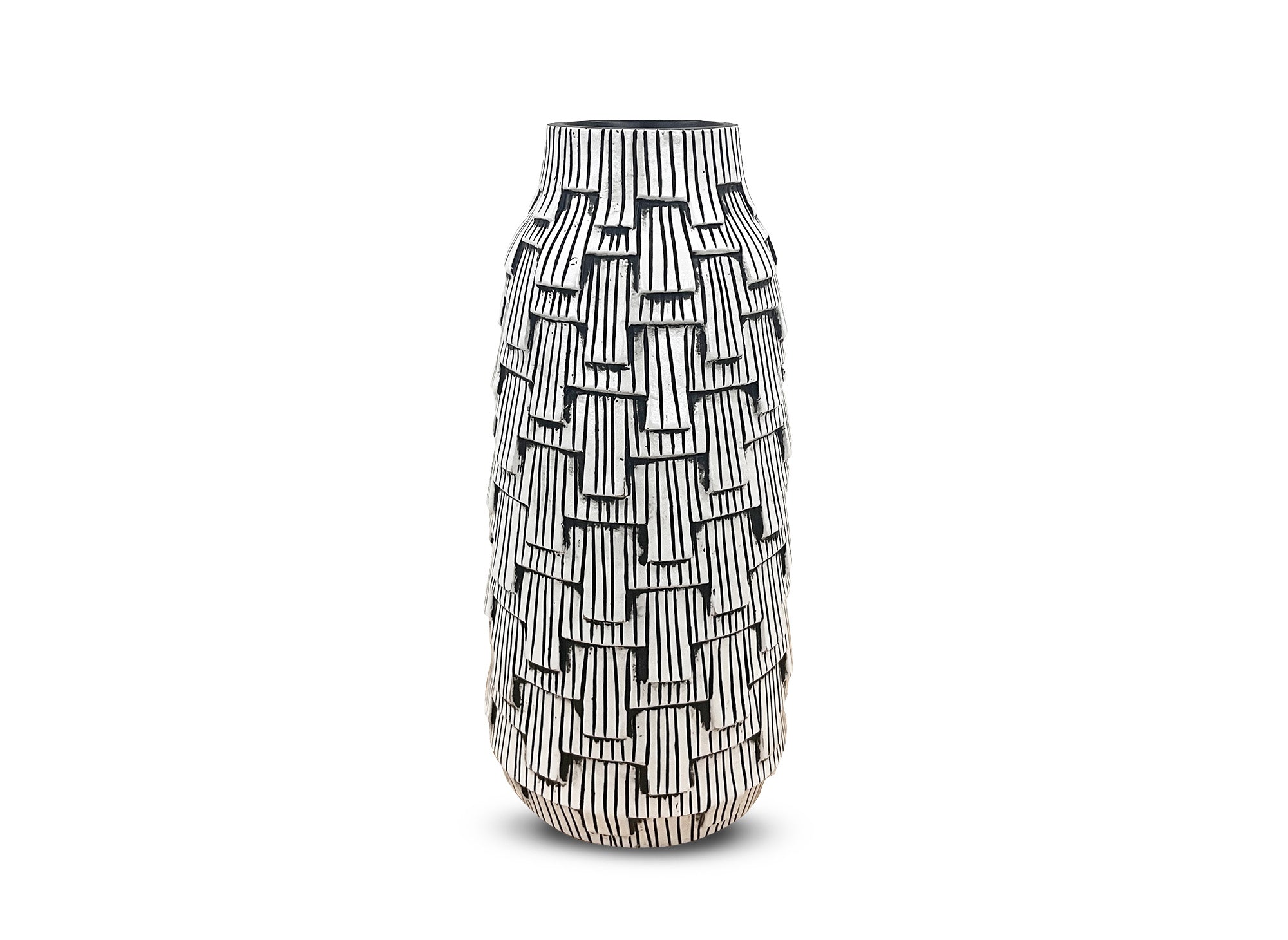 Moderne schwarz-weiße Polyresinvase H35 cm INAYA
