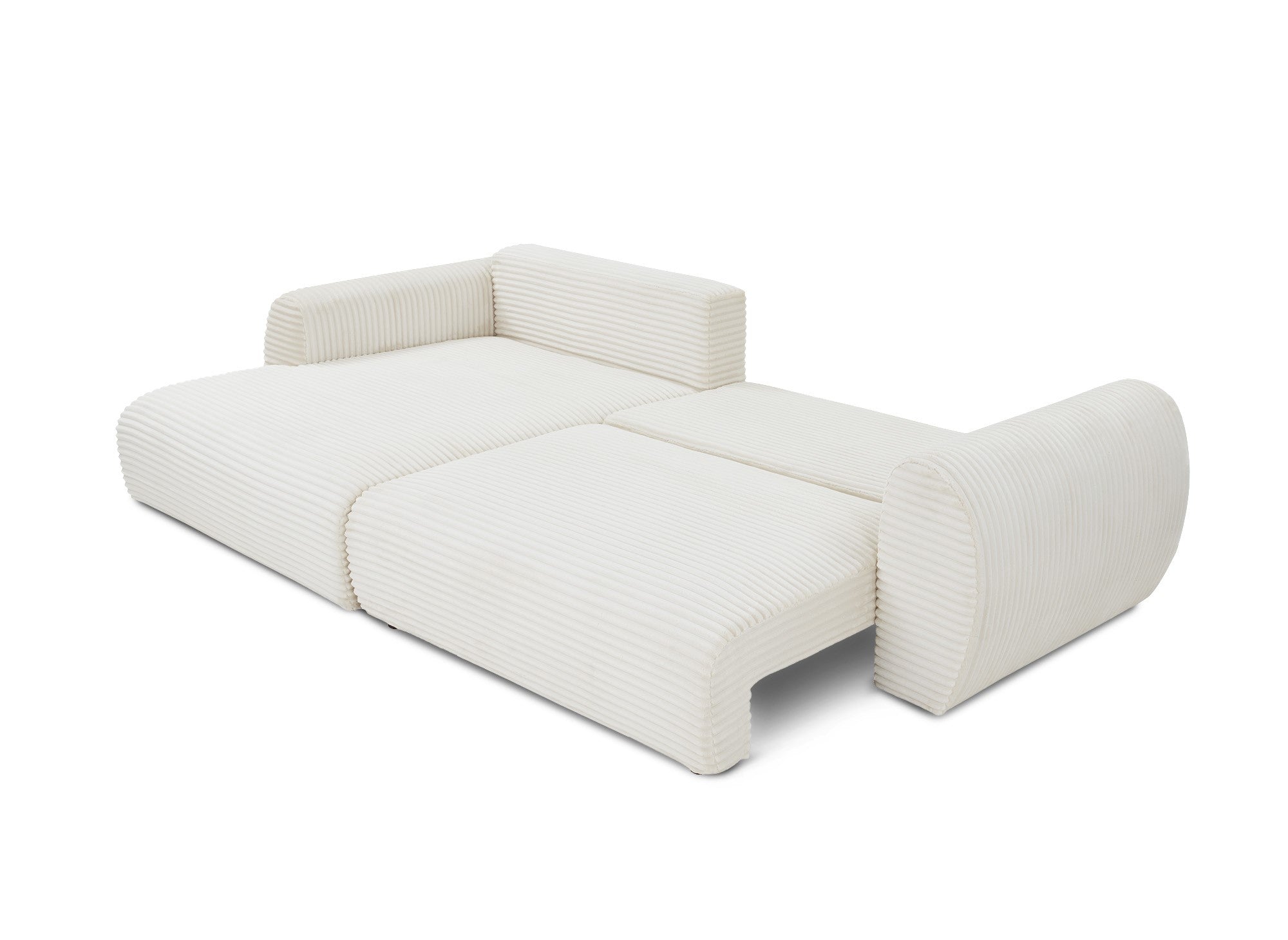 TILDA Ecksofa mit Bettfunktion und Stauraum, Beige, weicher Cord, linke Ecke