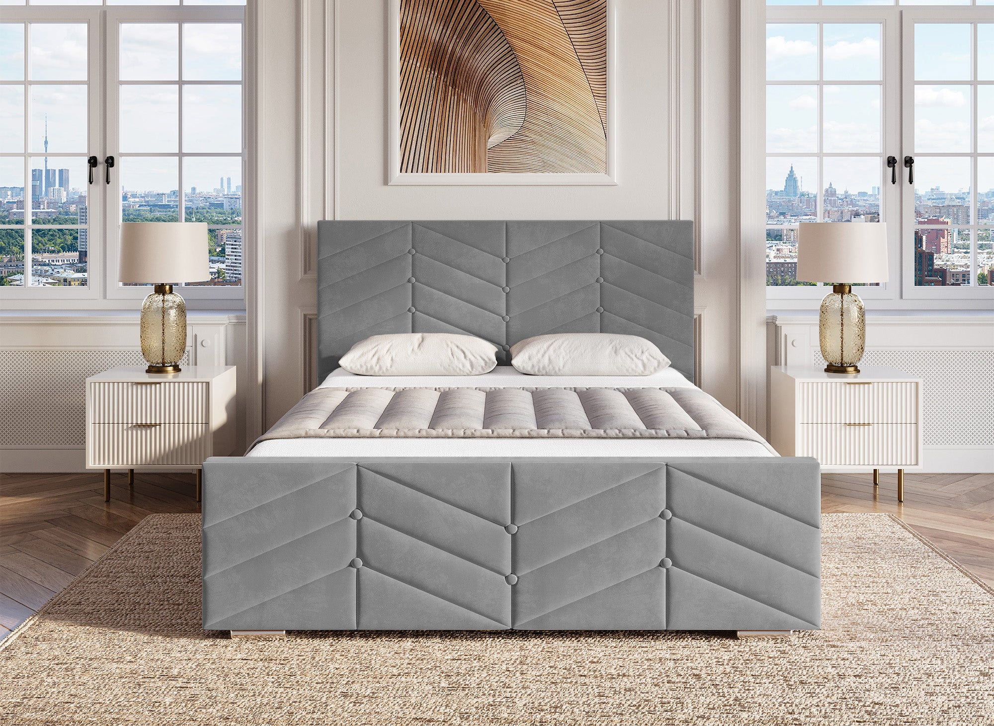 Bett mit verstellbarem Lattenrost und Stauraum aus grauem Samt 180x200 cm PALMA