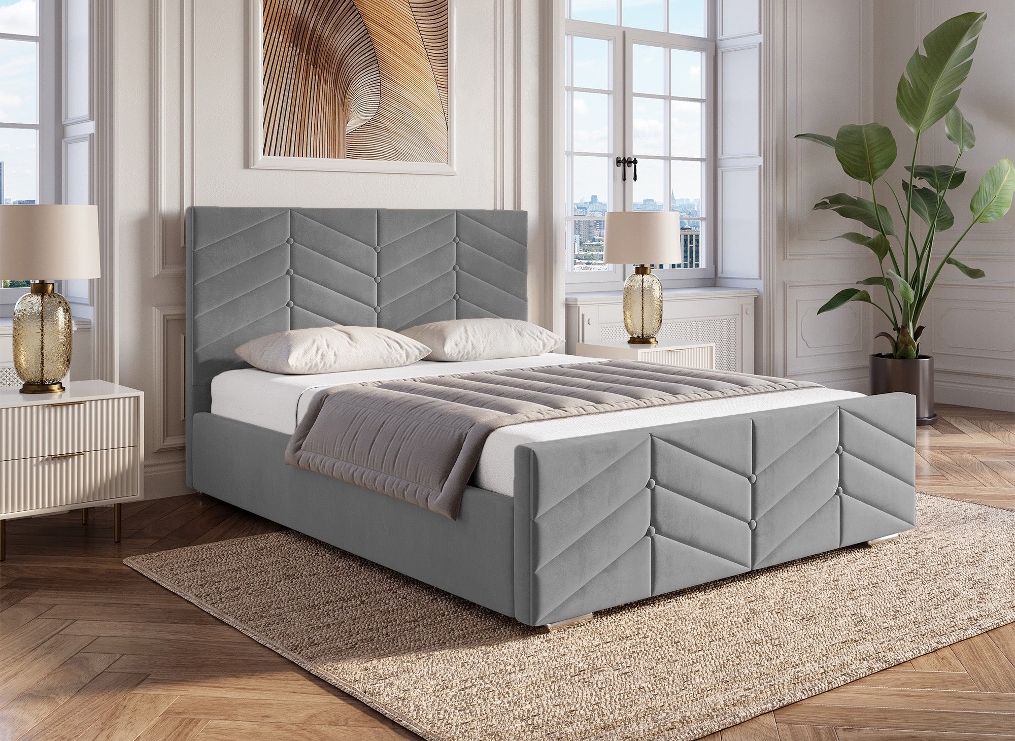 Bett mit verstellbarem Lattenrost und Stauraum aus grauem Samt 180x200 cm PALMA