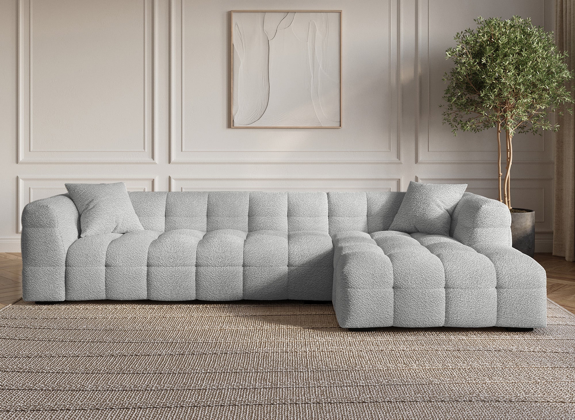 Ecksofa BELLA, grau, Schaffell-Effekt, rechtwinklig