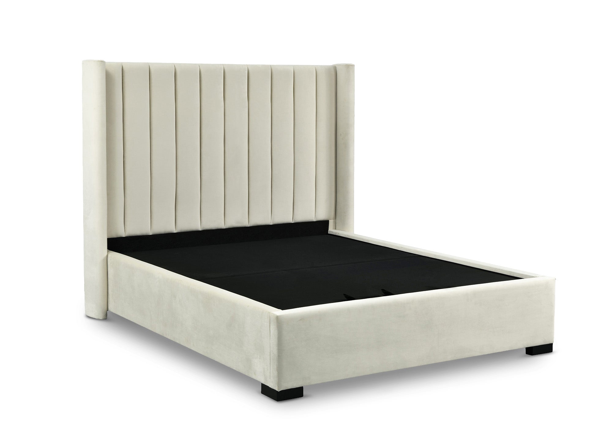 ALENA Bett mit Stauraum aus beigefarbenem Samt 160x200 cm