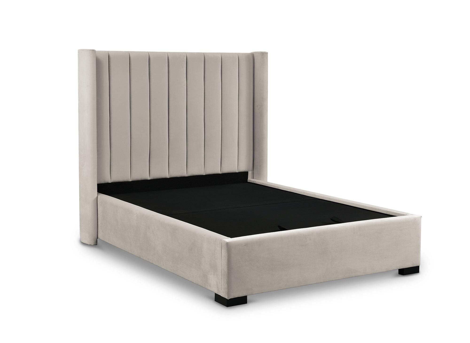 ALENA Bett mit Stauraum aus taupefarbenem Samt 140x190 cm