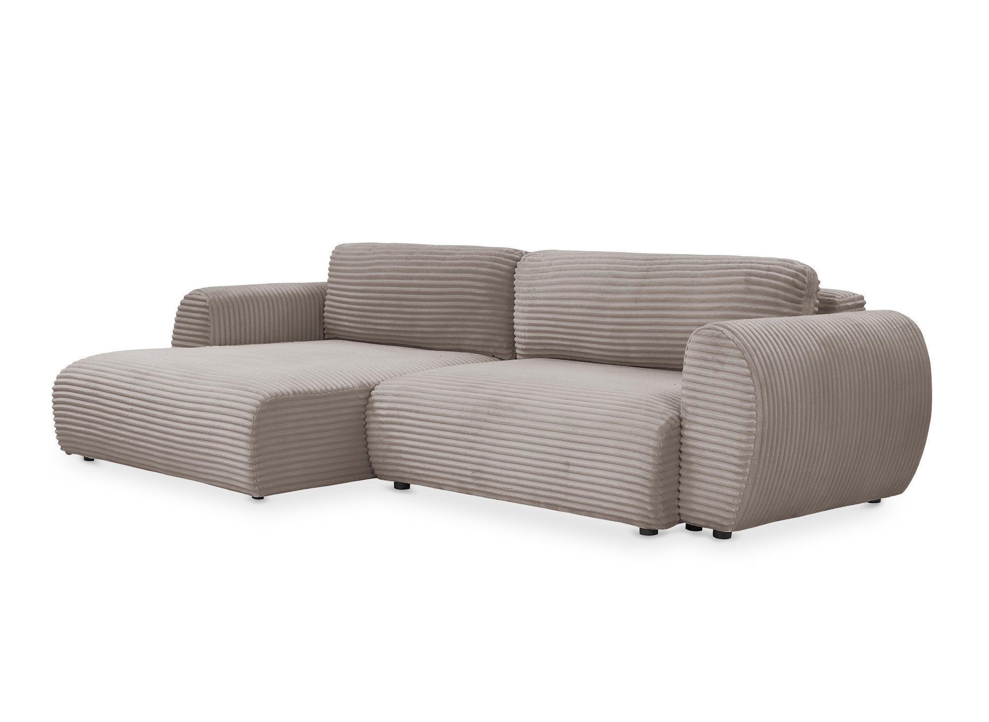 TILDA Ecksofa mit Bettfunktion und Stauraum, weiches Taupe-Cord, linke Ecke