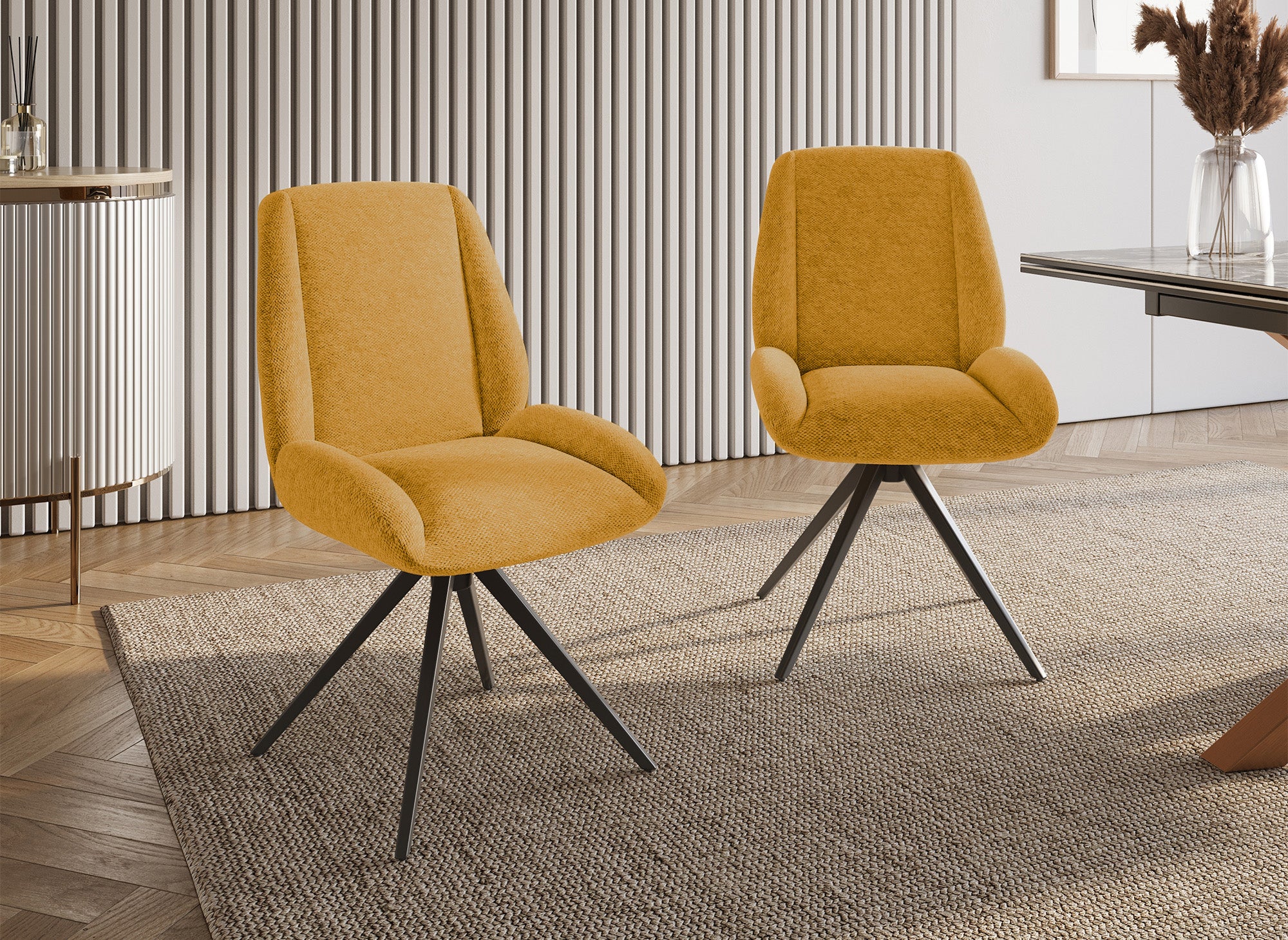 2er-Set Drehstühle LUZIA aus gelbem Stoff