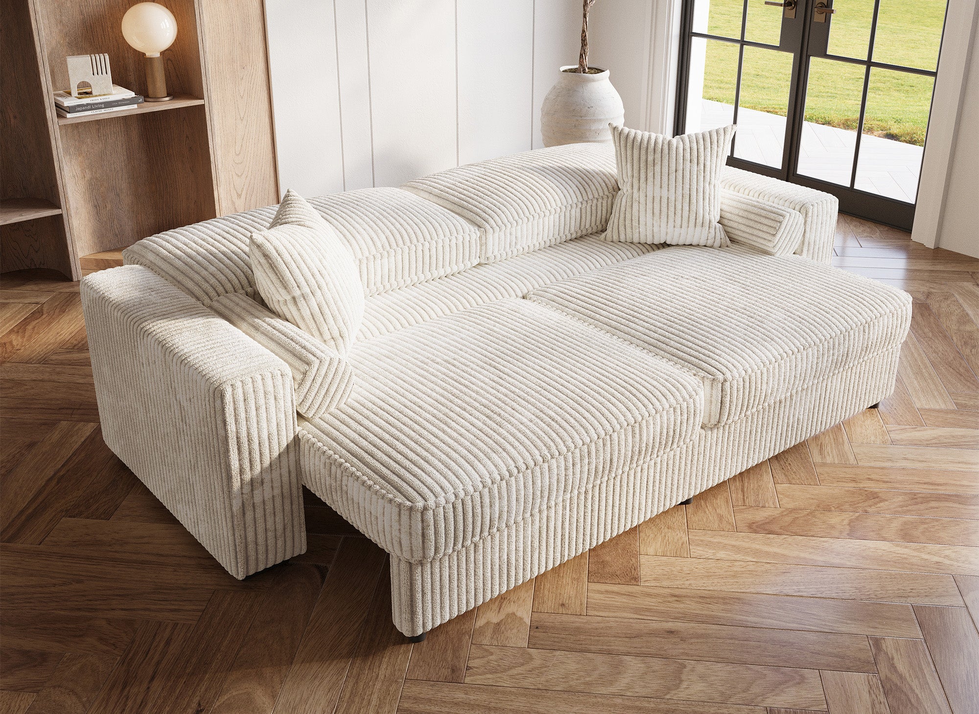 ALINE 3-Sitzer-Schlafsofa aus dickem, beigem Cord