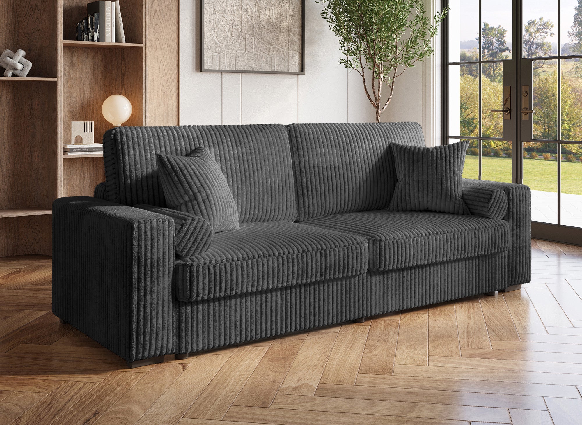 ALINE 3-Sitzer-Schlafsofa aus dickem grauem Cord