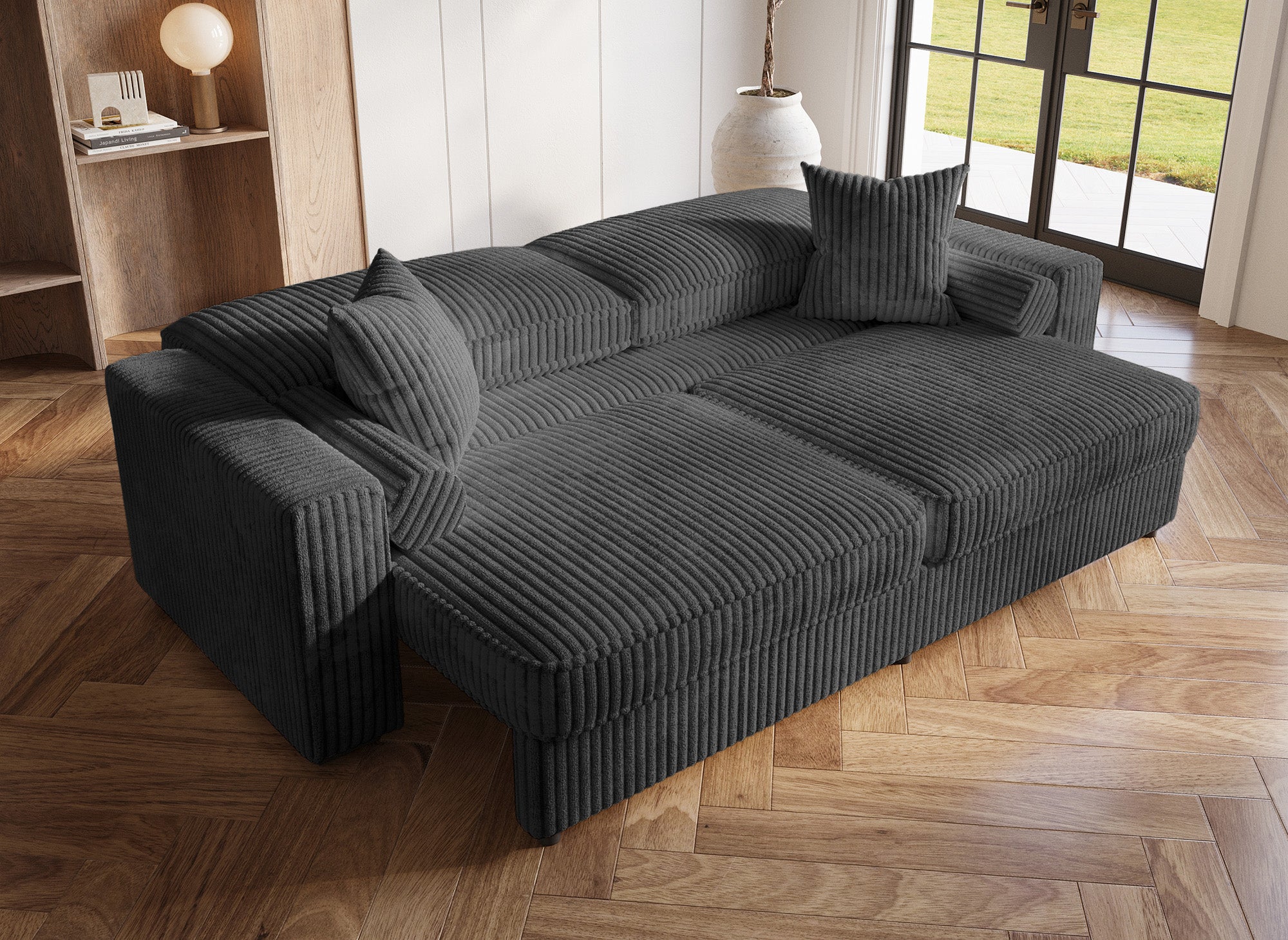 ALINE 3-Sitzer-Schlafsofa aus dickem grauem Cord