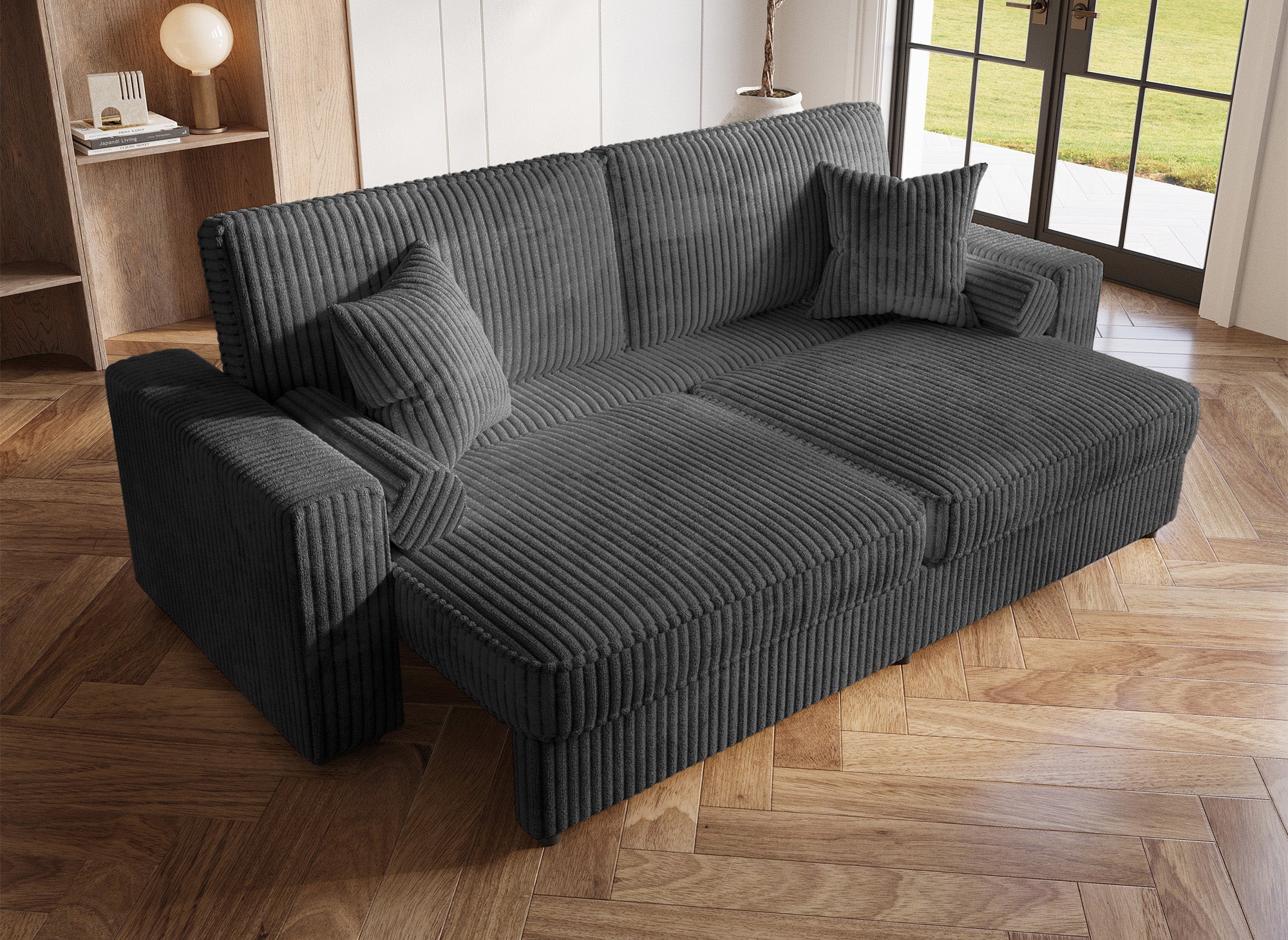 ALINE 3-Sitzer-Schlafsofa aus dickem grauem Cord
