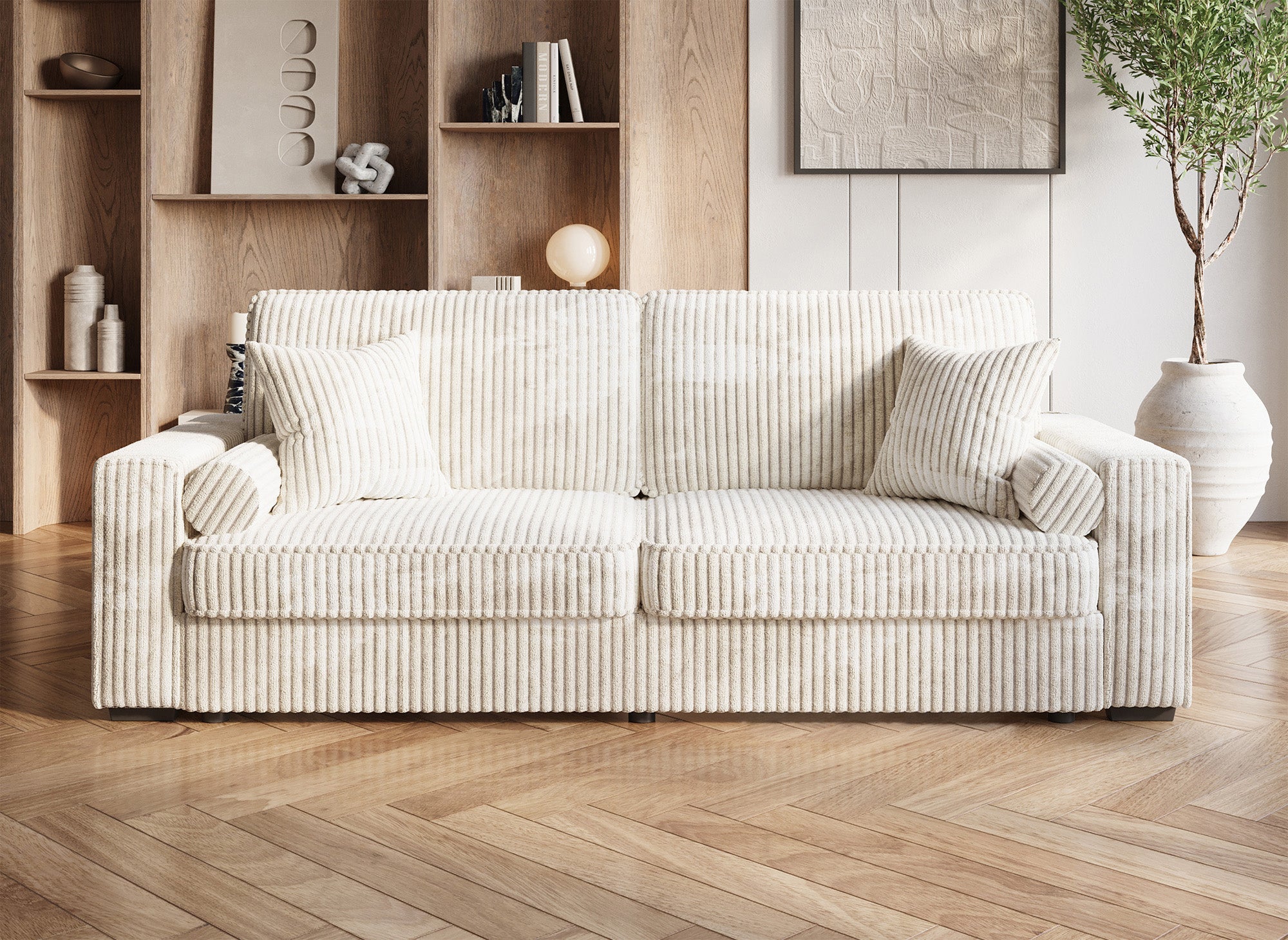 ALINE 3-Sitzer-Schlafsofa aus dickem, beigem Cord