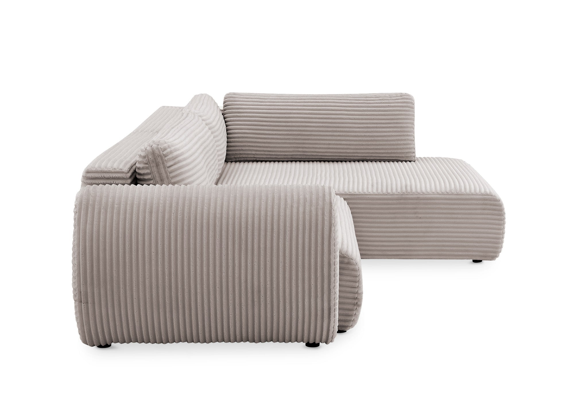 TILDA Ecksofa mit Bettfunktion, gerippt, weiches Taupe, mit Chaiselongue und Stauraum, rechtwinklig