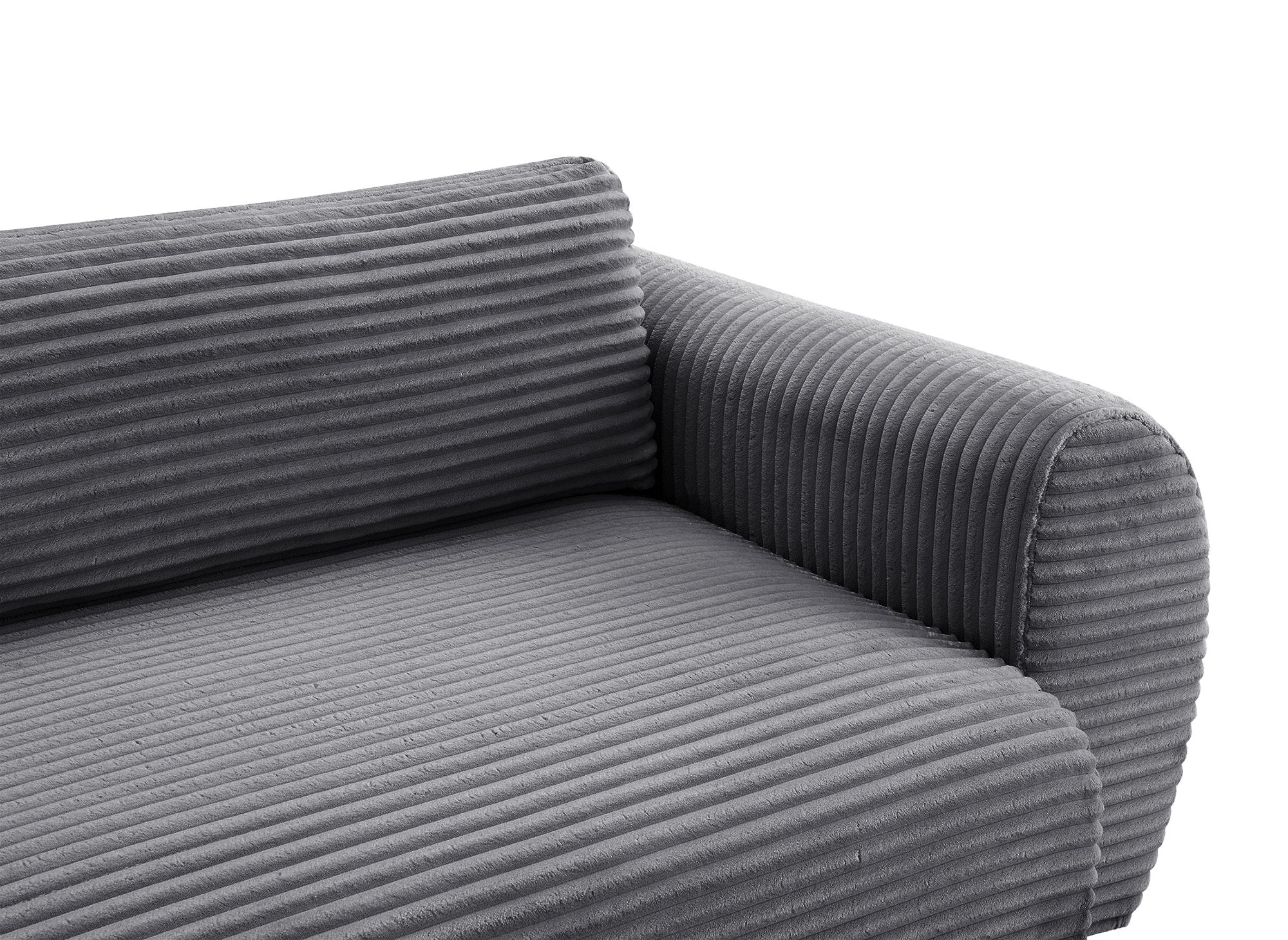 TILDA Ecksofa mit Bettfunktion, gerippt, grau, mit Chaiselongue und Stauraum, rechtwinklig