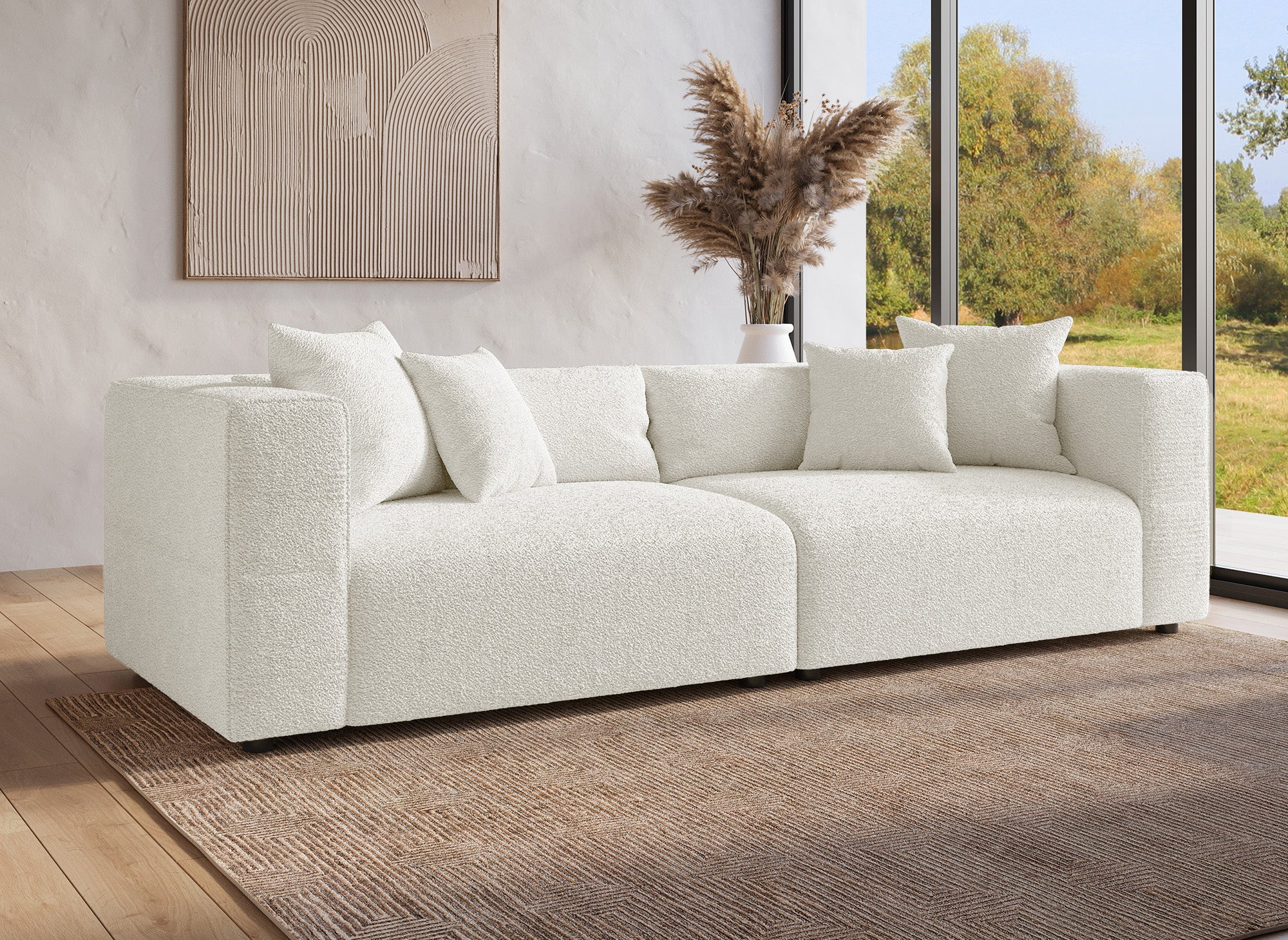 EVELYNE 4-Sitzer-Sofa in beigefarbener Schaffelloptik