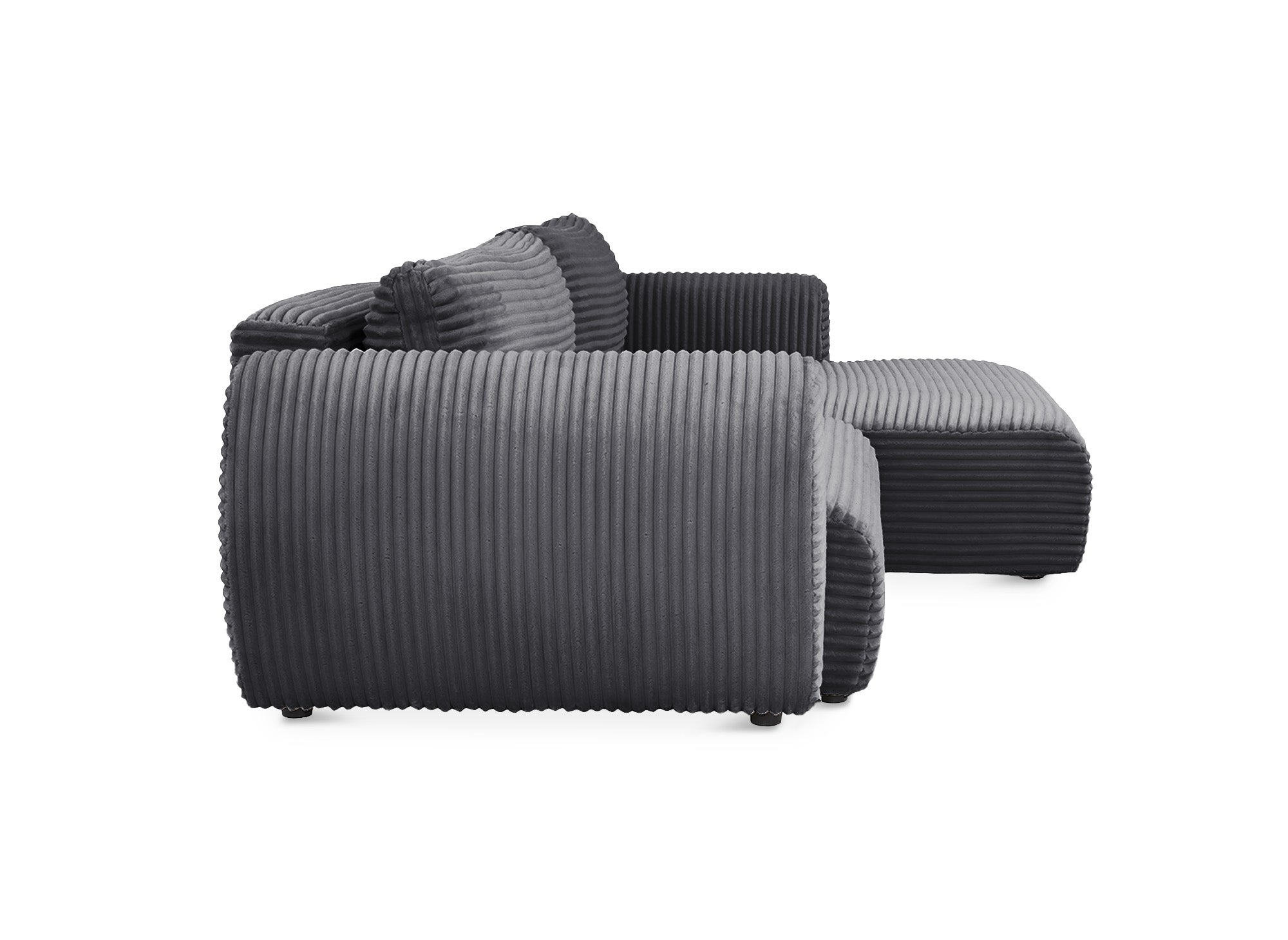 TILDA Ecksofa mit Bettfunktion und Stauraum, weicher Cord, Grau, rechtwinklig