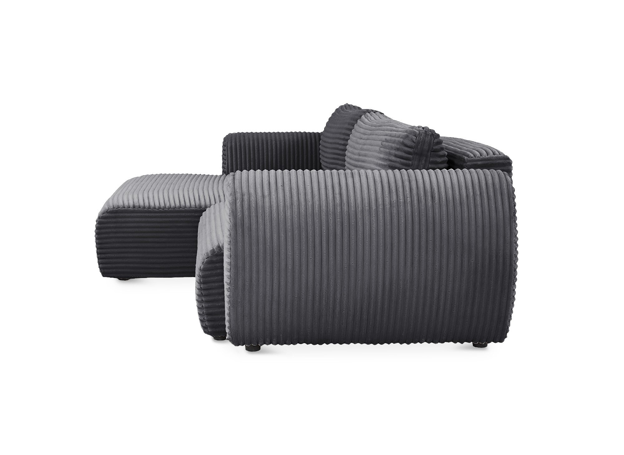 TILDA Ecksofa mit Bettfunktion und Stauraum, weiches Cord, grau – linke Ecke