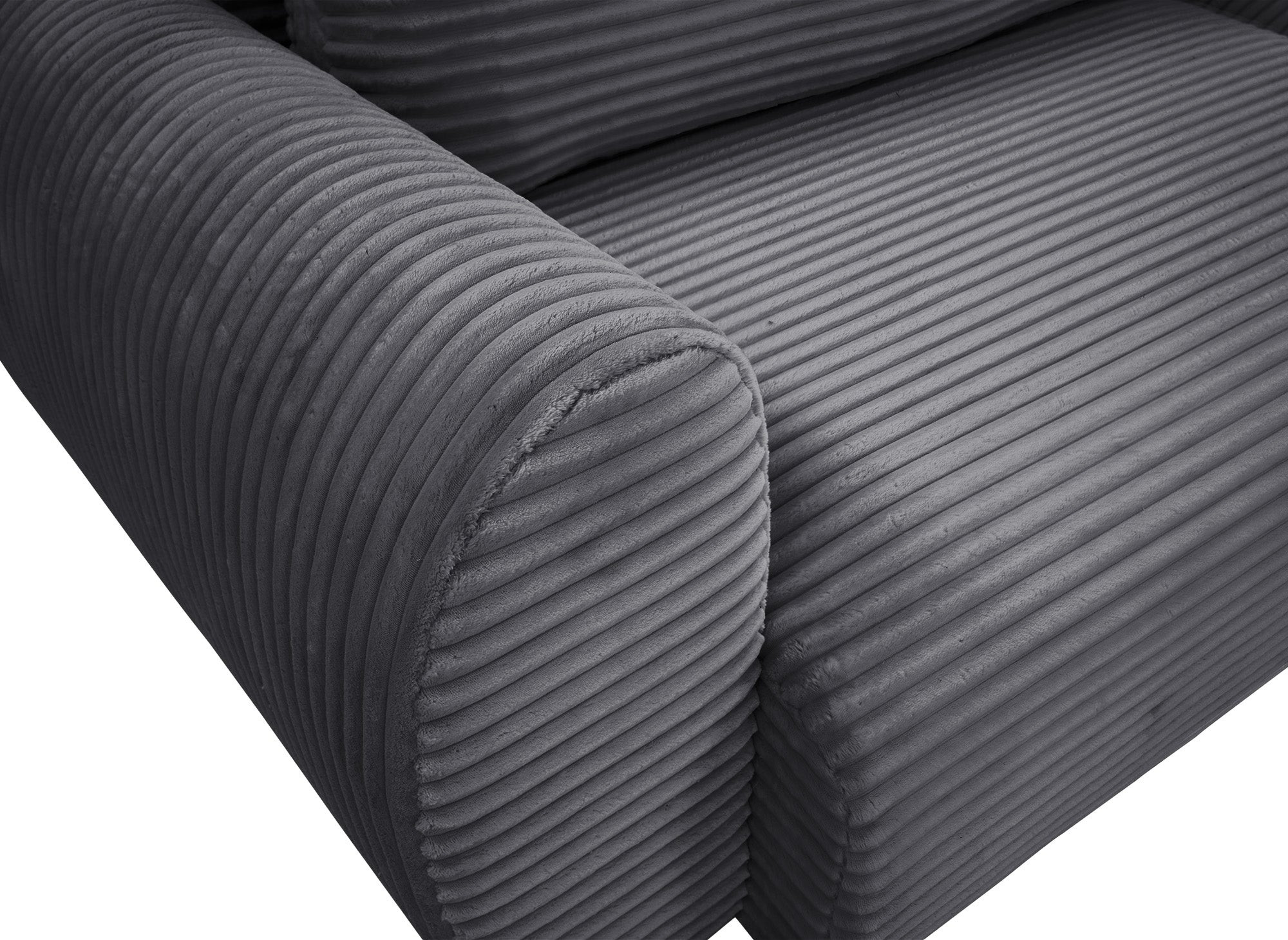 TILDA Ecksofa mit Bettfunktion und Stauraum, weicher Cord, Grau, rechtwinklig