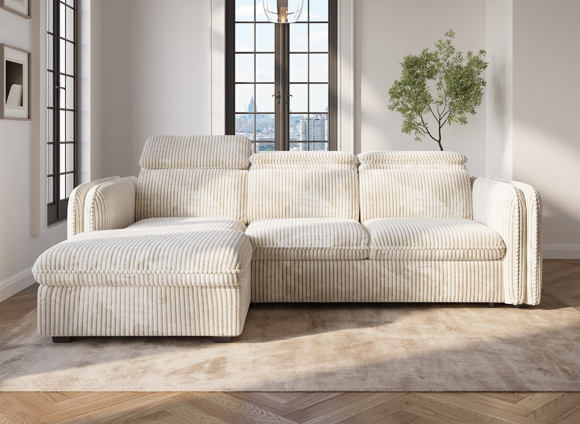 Ecksofa ISABELLA aus dickem beigefarbenem Cord – Linke Ecke