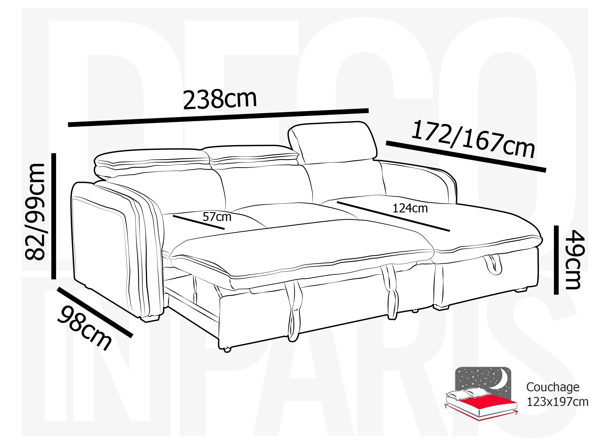 ISABELLA Ecksofa aus dickem grauem Cord – rechtwinklig