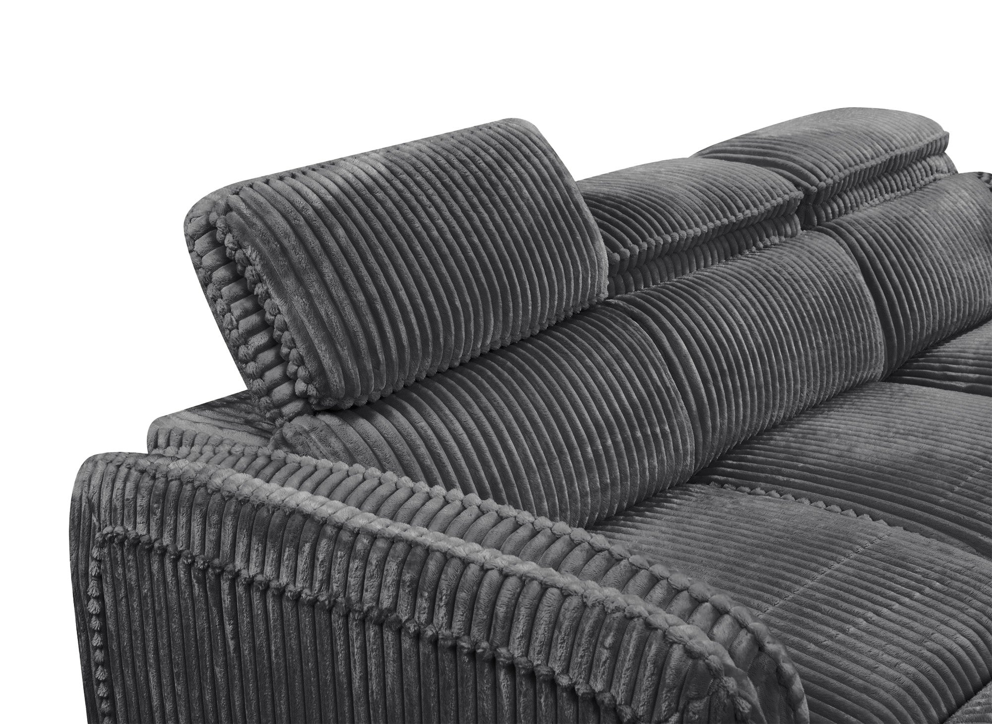 ISABELLA Ecksofa aus dickem grauem Cord – rechtwinklig