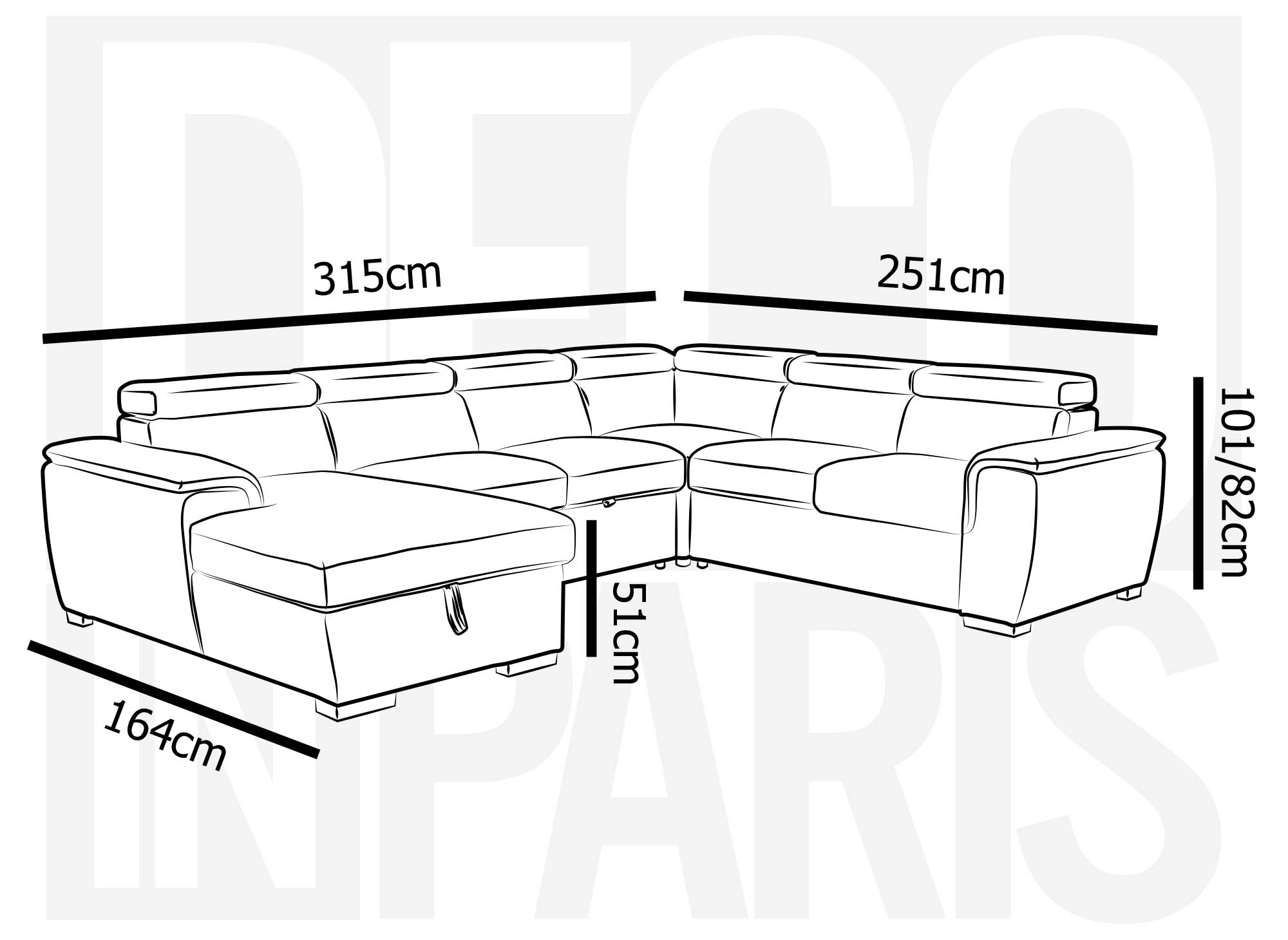 GAELLE Panorama-Sofa mit Stauraum aus dickem grauem Cord – Linke Ecke