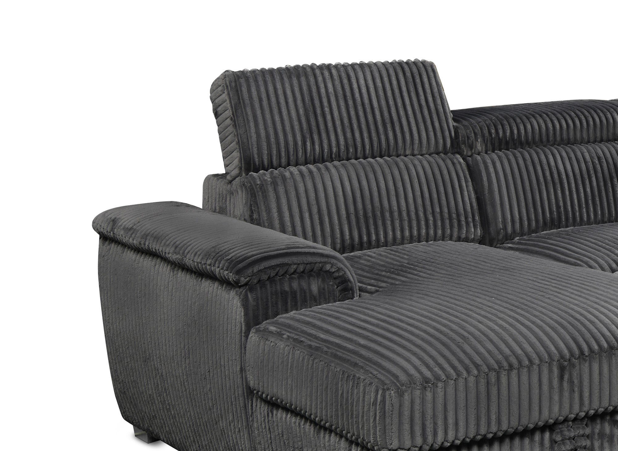 GAELLE Panorama-Sofa mit Stauraum aus dickem grauem Cord – Linke Ecke