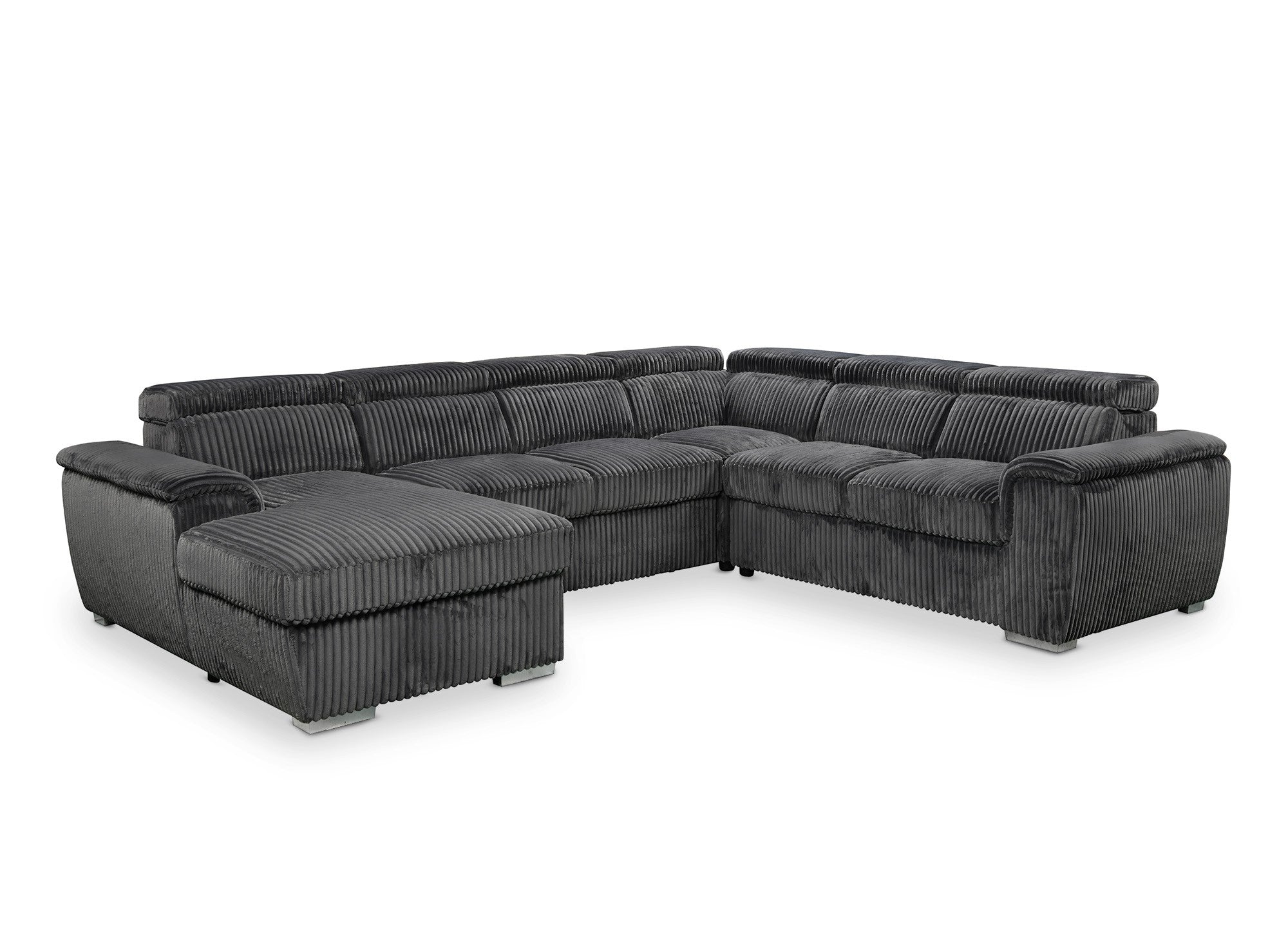 GAELLE Panorama-Sofa mit Stauraum aus dickem grauem Cord – Linke Ecke