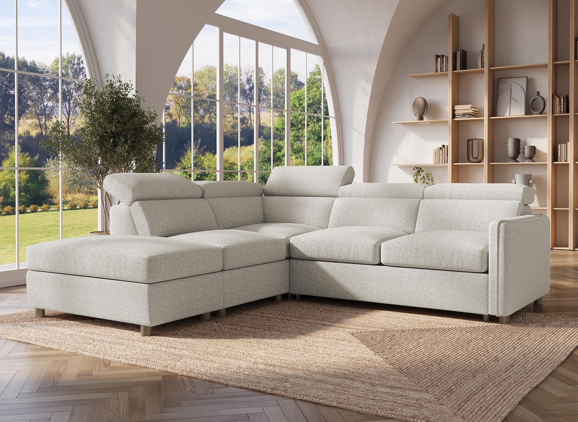 NAIROBI Ecksofa aus beigefarbenem Stoff – Linke Ecke