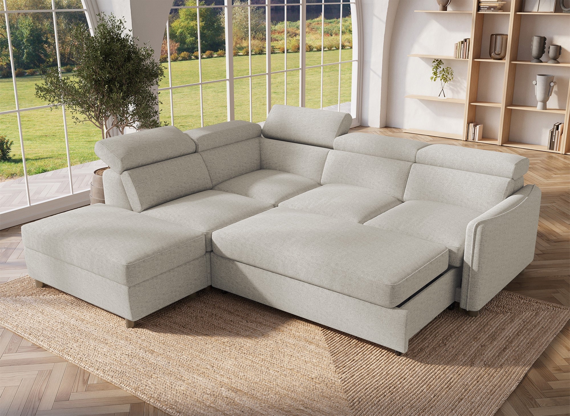 NAIROBI Ecksofa aus beigefarbenem Stoff – Linke Ecke