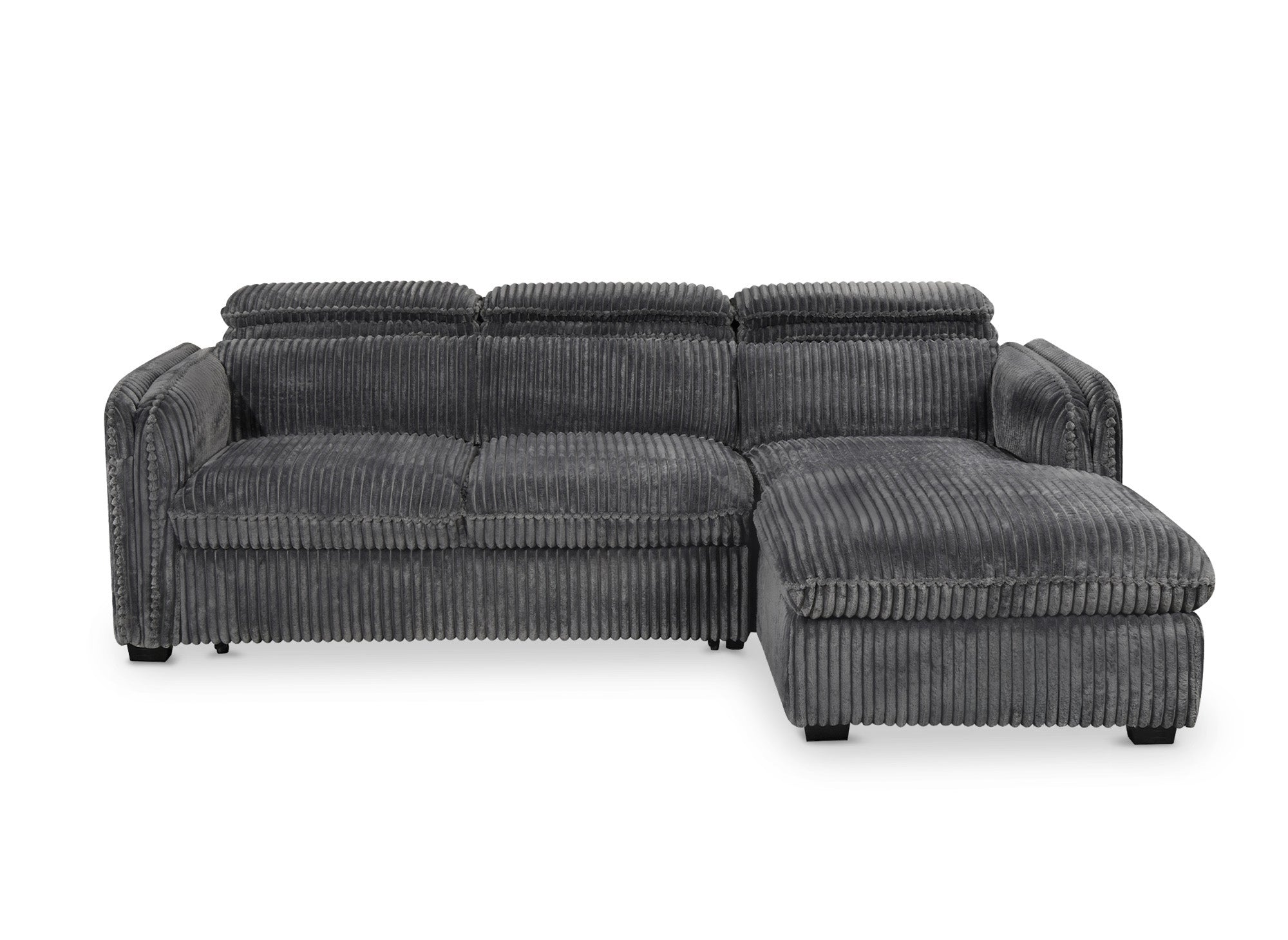 ISABELLA Ecksofa aus dickem grauem Cord – rechtwinklig