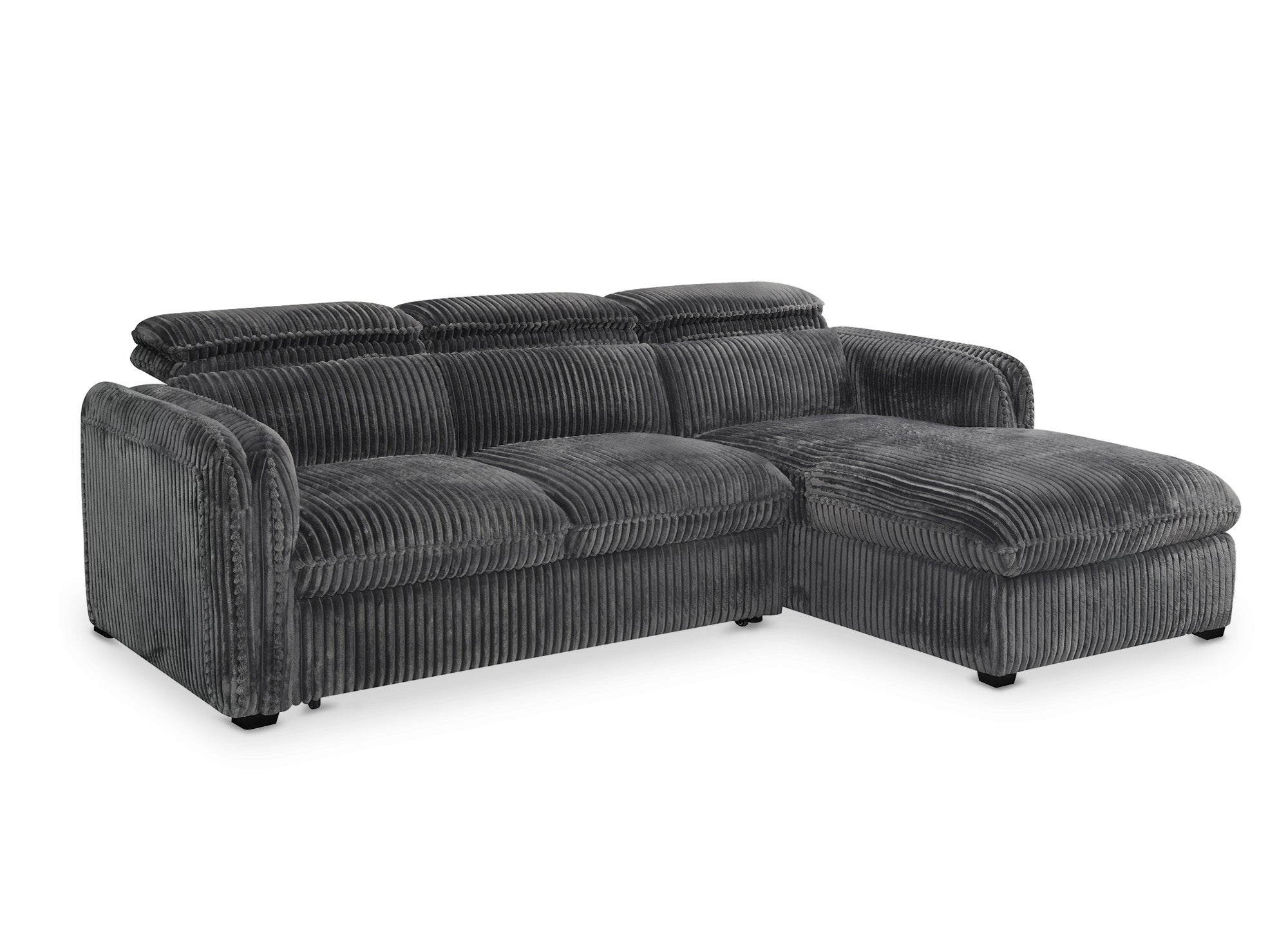 ISABELLA Ecksofa aus dickem grauem Cord – rechtwinklig
