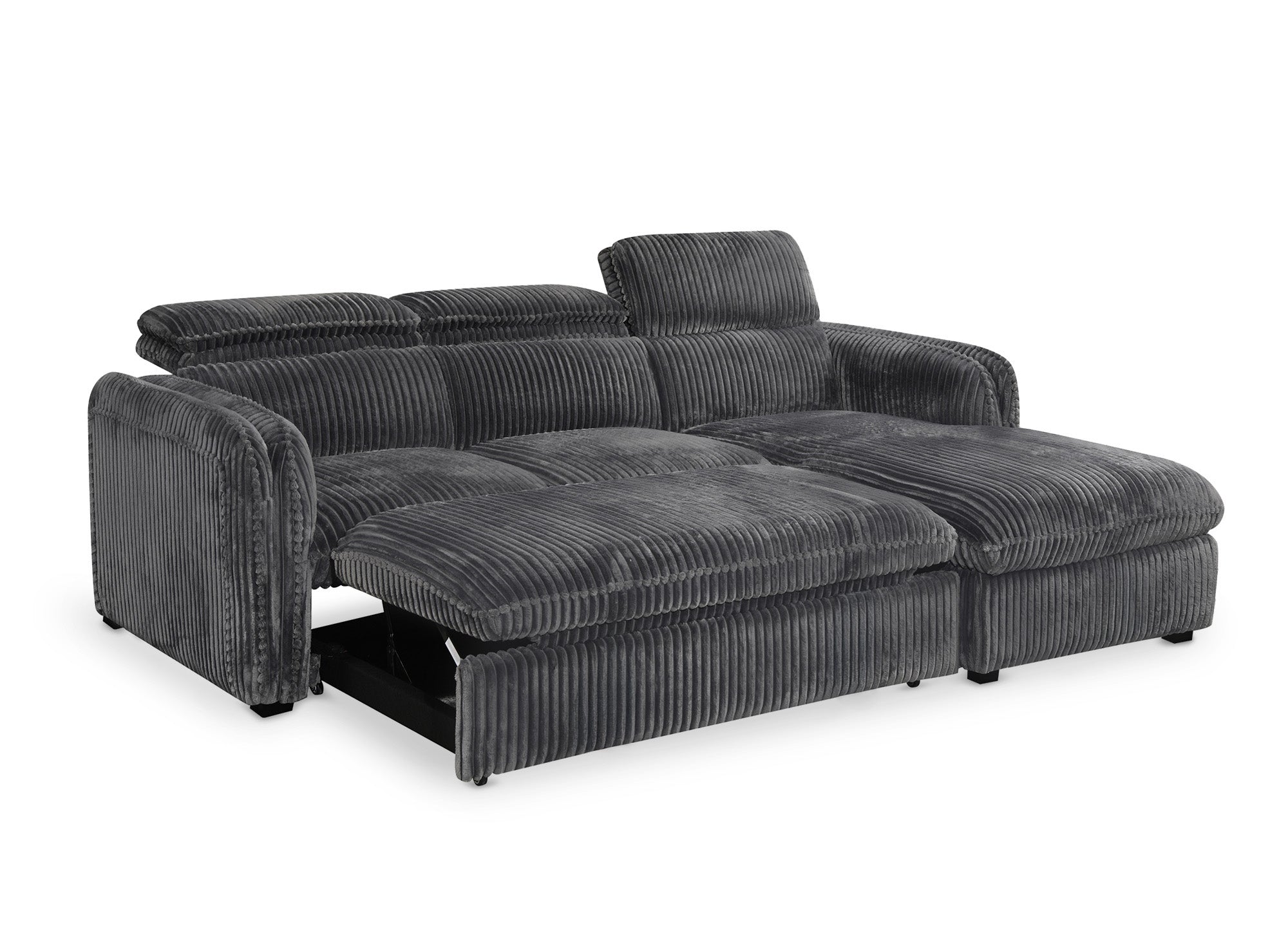 ISABELLA Ecksofa aus dickem grauem Cord – rechtwinklig