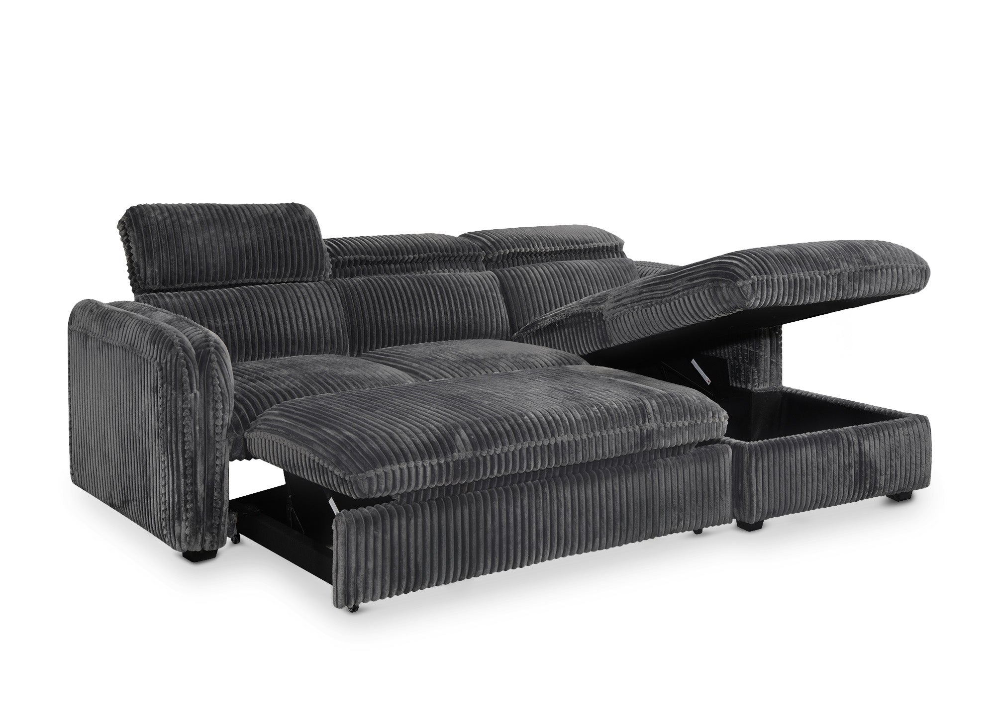 ISABELLA Ecksofa aus dickem grauem Cord – rechtwinklig