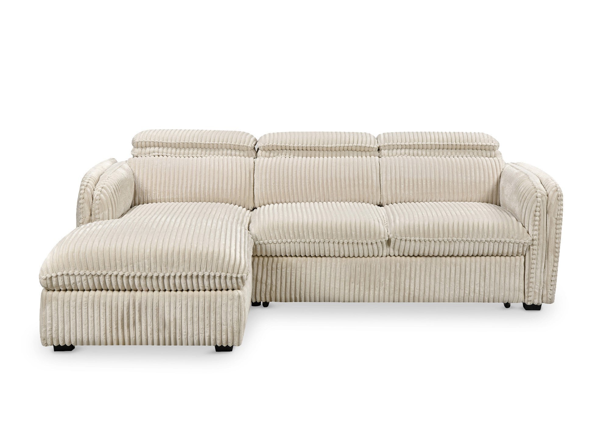 Ecksofa ISABELLA aus dickem beigefarbenem Cord – Linke Ecke