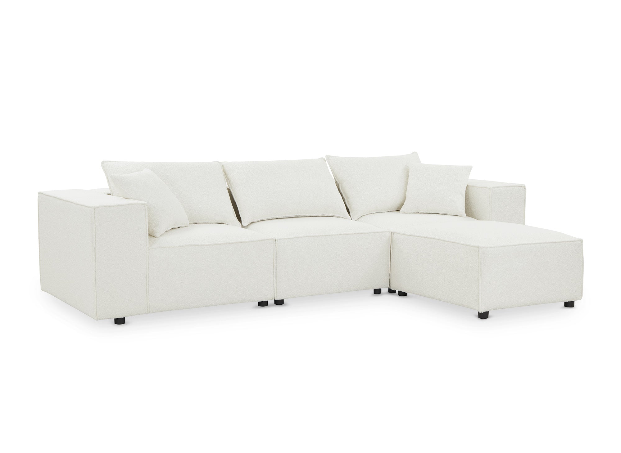 Modulares Ecksofa HARLEM aus ecru-weißem Stoff mit Schaffelleffekt