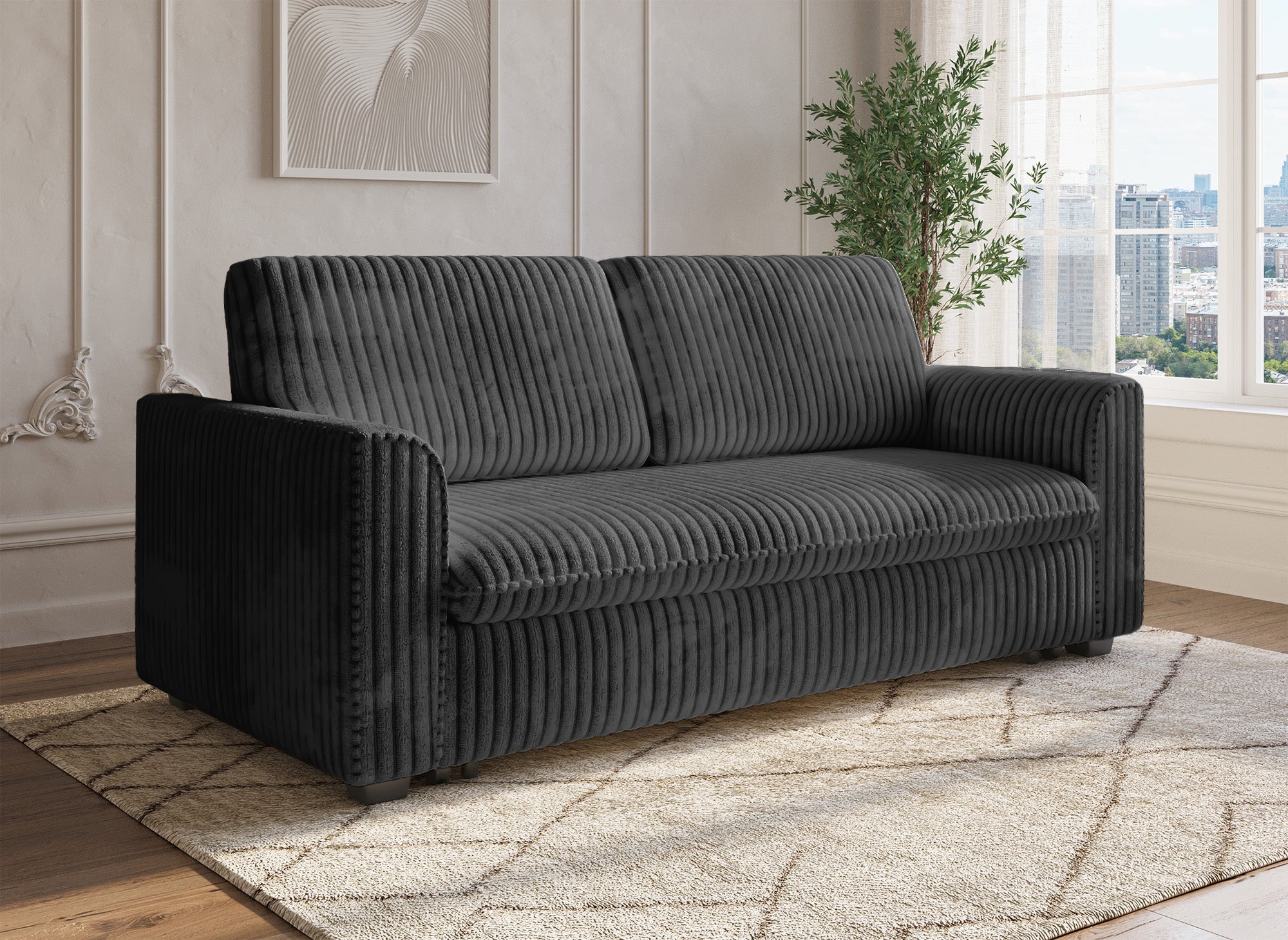 MAYLIE 3-Sitzer-Schlafsofa aus dickem grauem Cord