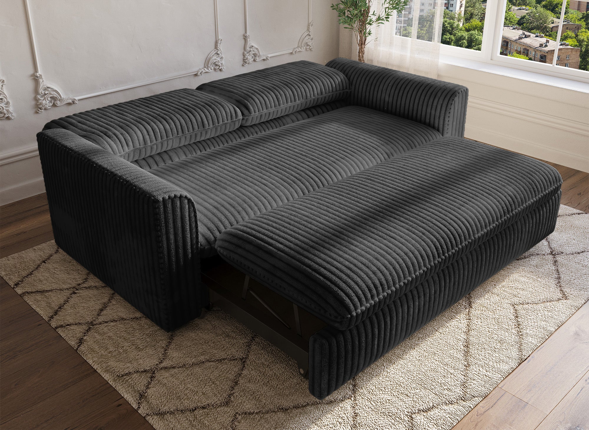MAYLIE 3-Sitzer-Schlafsofa aus dickem grauem Cord
