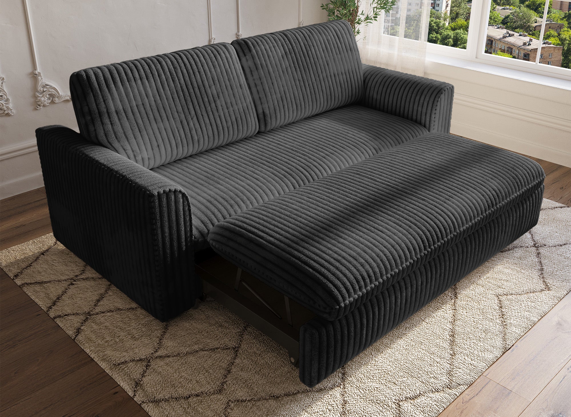 MAYLIE 3-Sitzer-Schlafsofa aus dickem grauem Cord