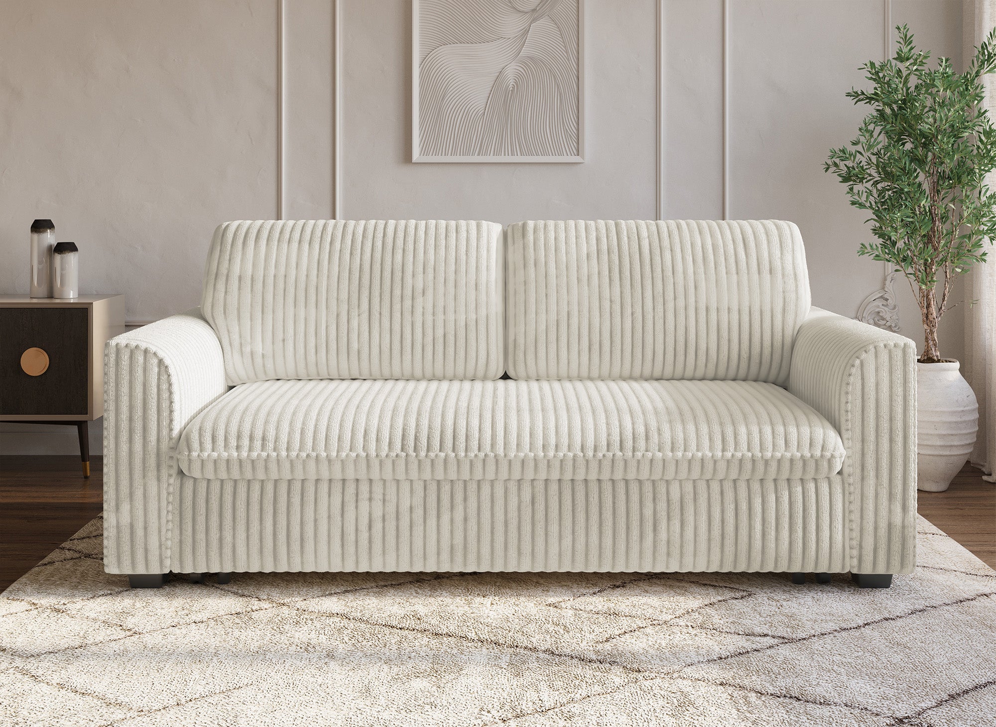 MAYLIE 3-Sitzer-Schlafsofa aus dickem, beigem Cord