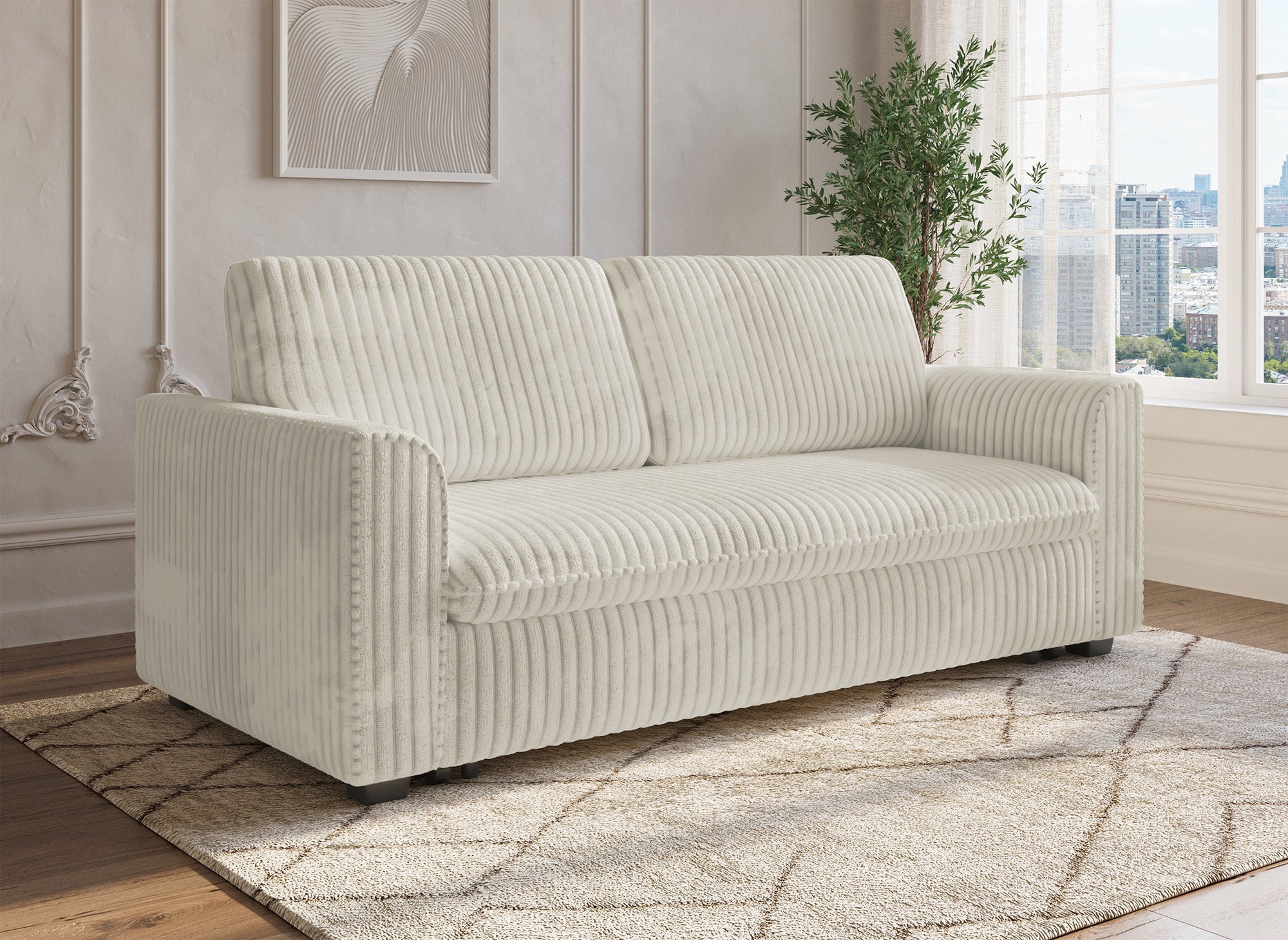 MAYLIE 3-Sitzer-Schlafsofa aus dickem, beigem Cord