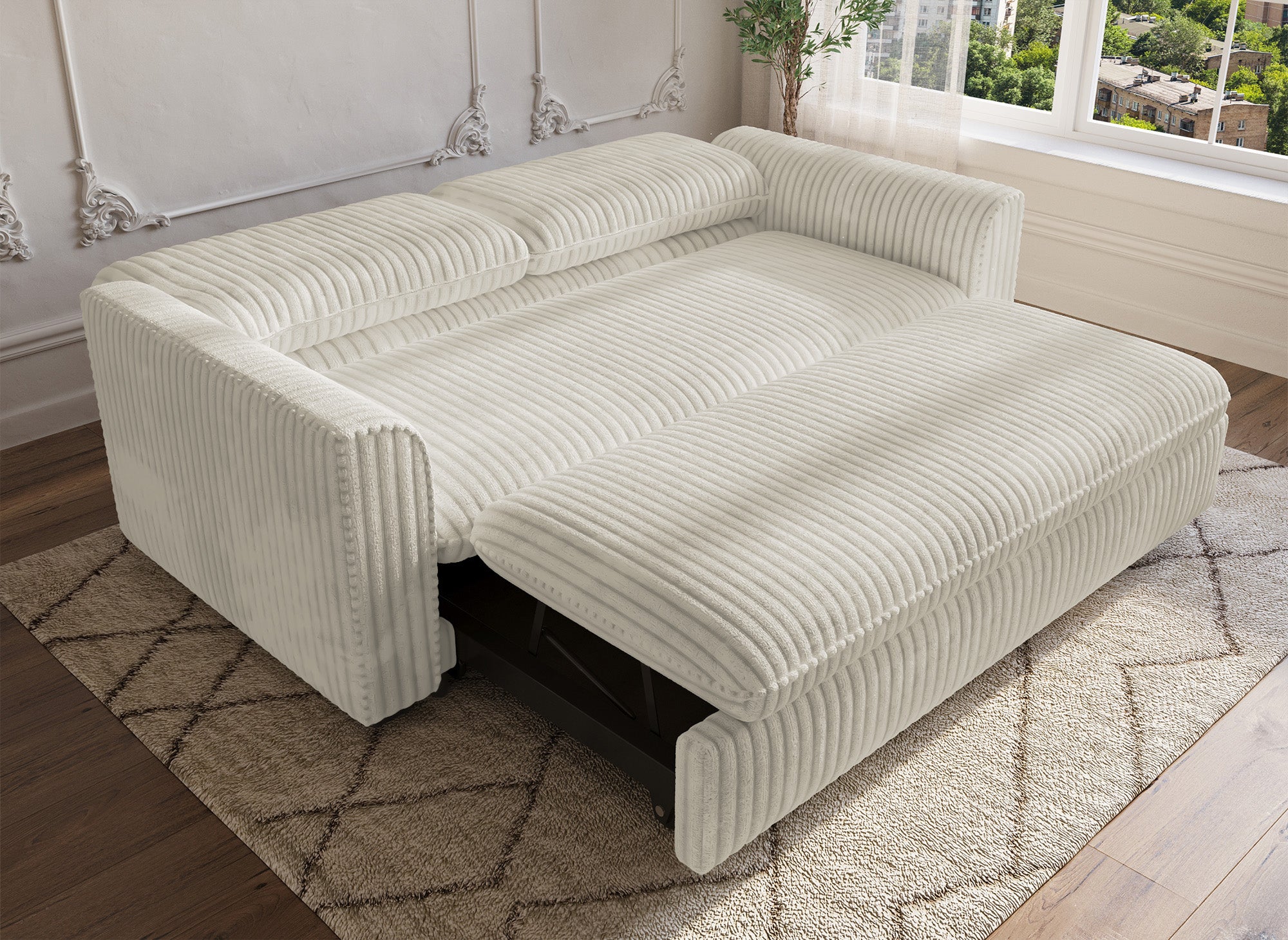 MAYLIE 3-Sitzer-Schlafsofa aus dickem, beigem Cord