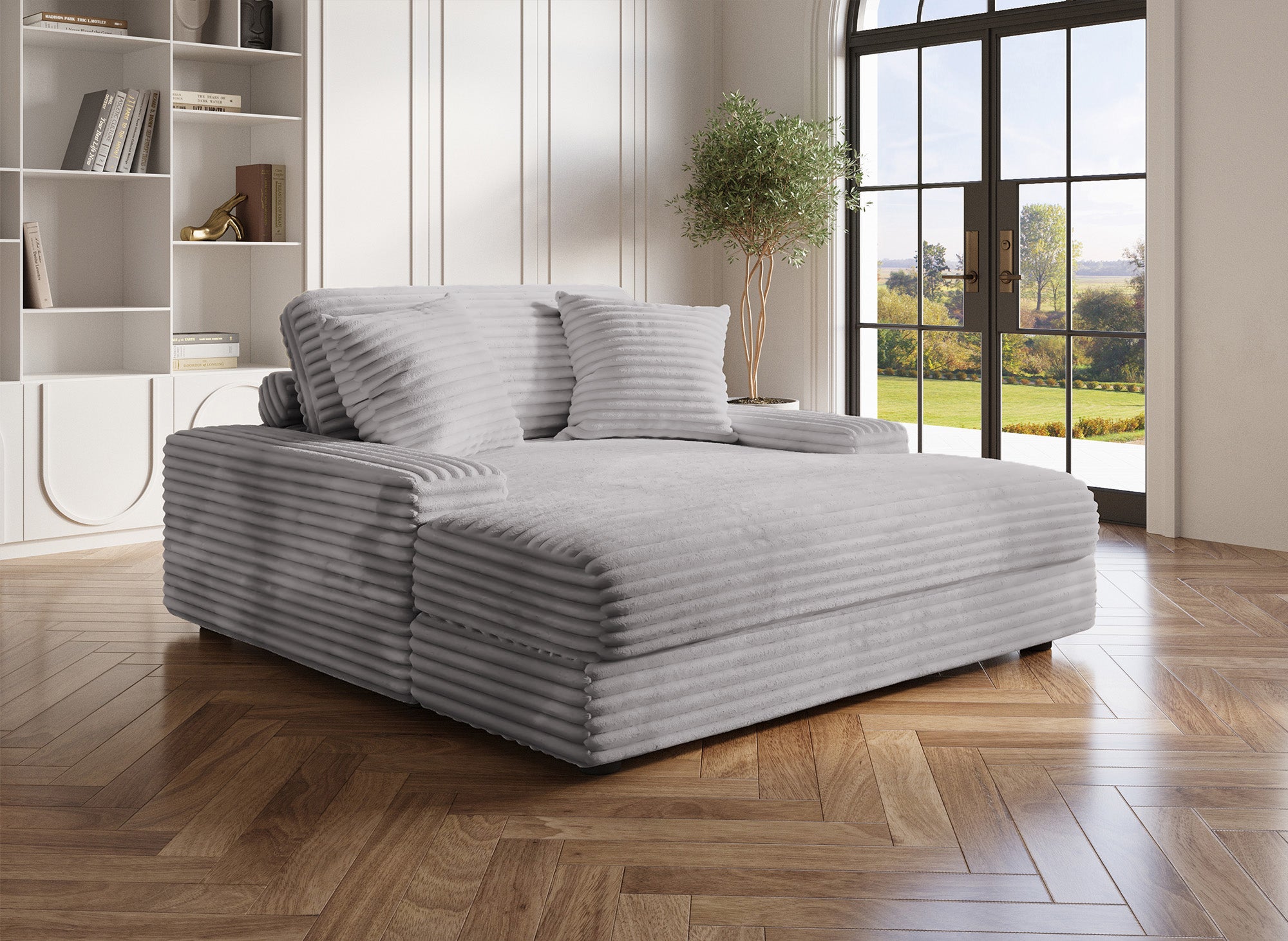 1-Sitzer-Chaiselongue-Sofa DAHO aus grauem Cord