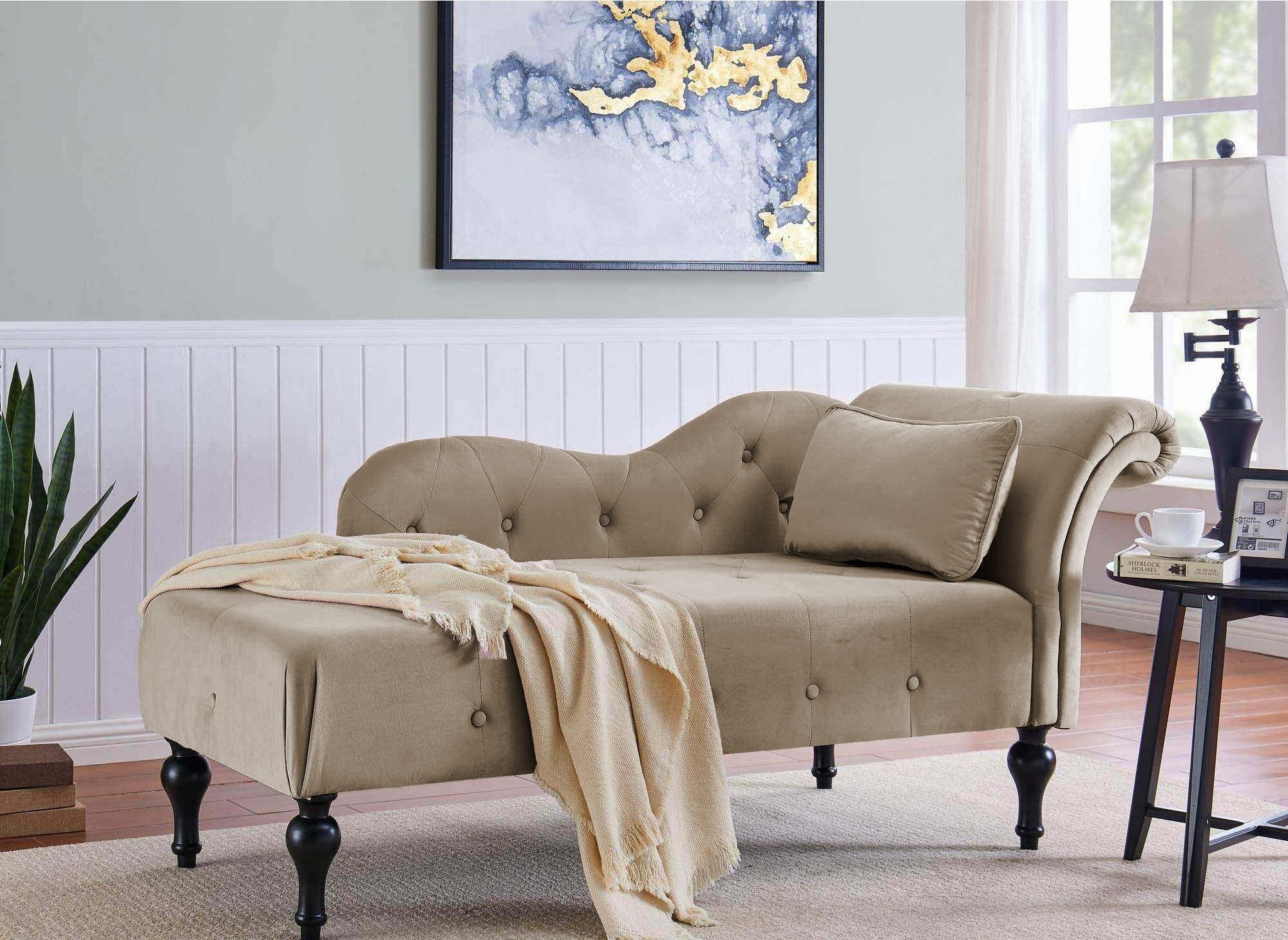 SHIMA Chaiselongue mit beigefarbenem Samtbezug – Linke Ecke