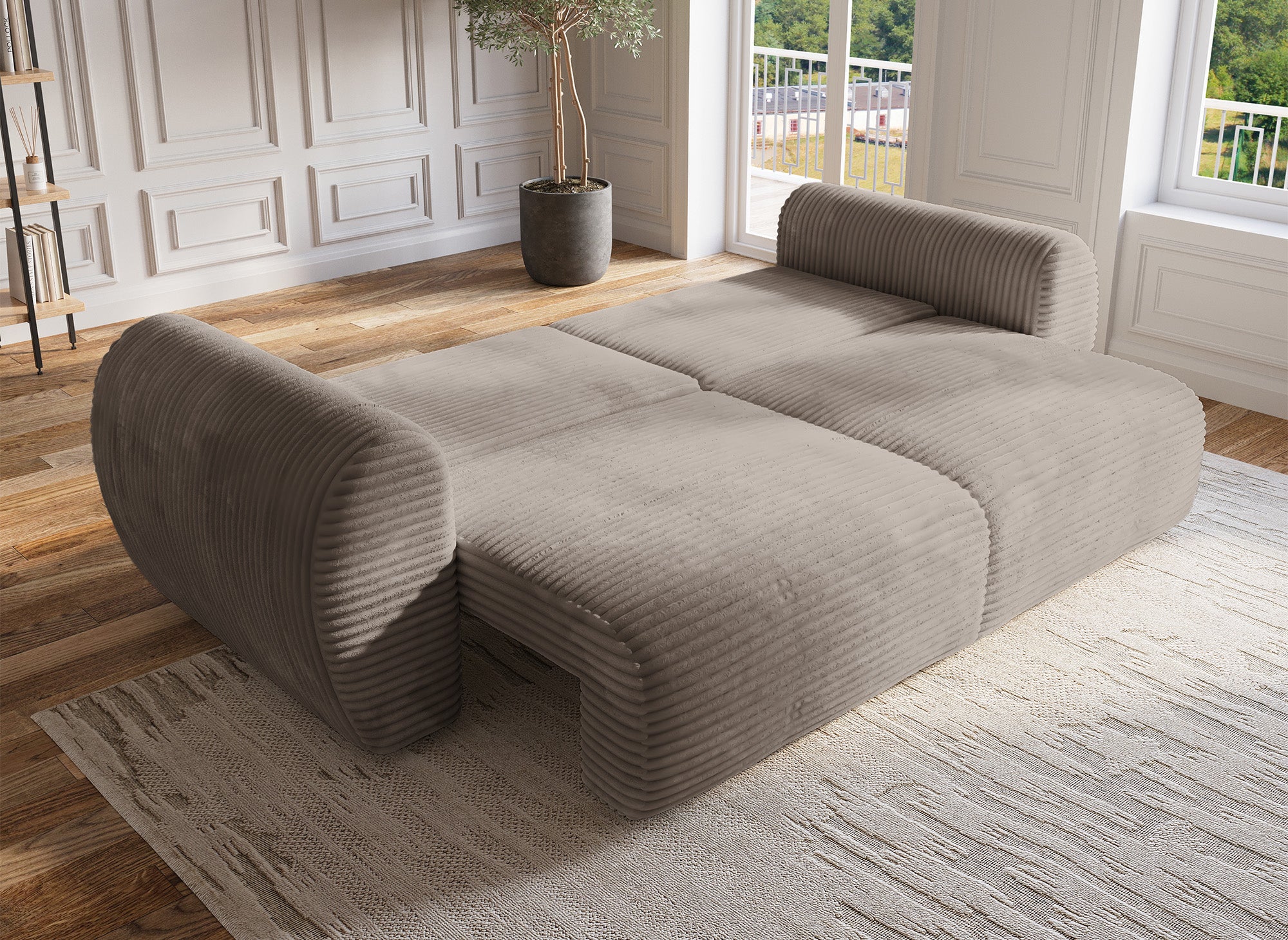 TILDA 3-Sitzer-Sofa mit gerader Rückenlehne und weicher, taupefarbener Rippentruhe