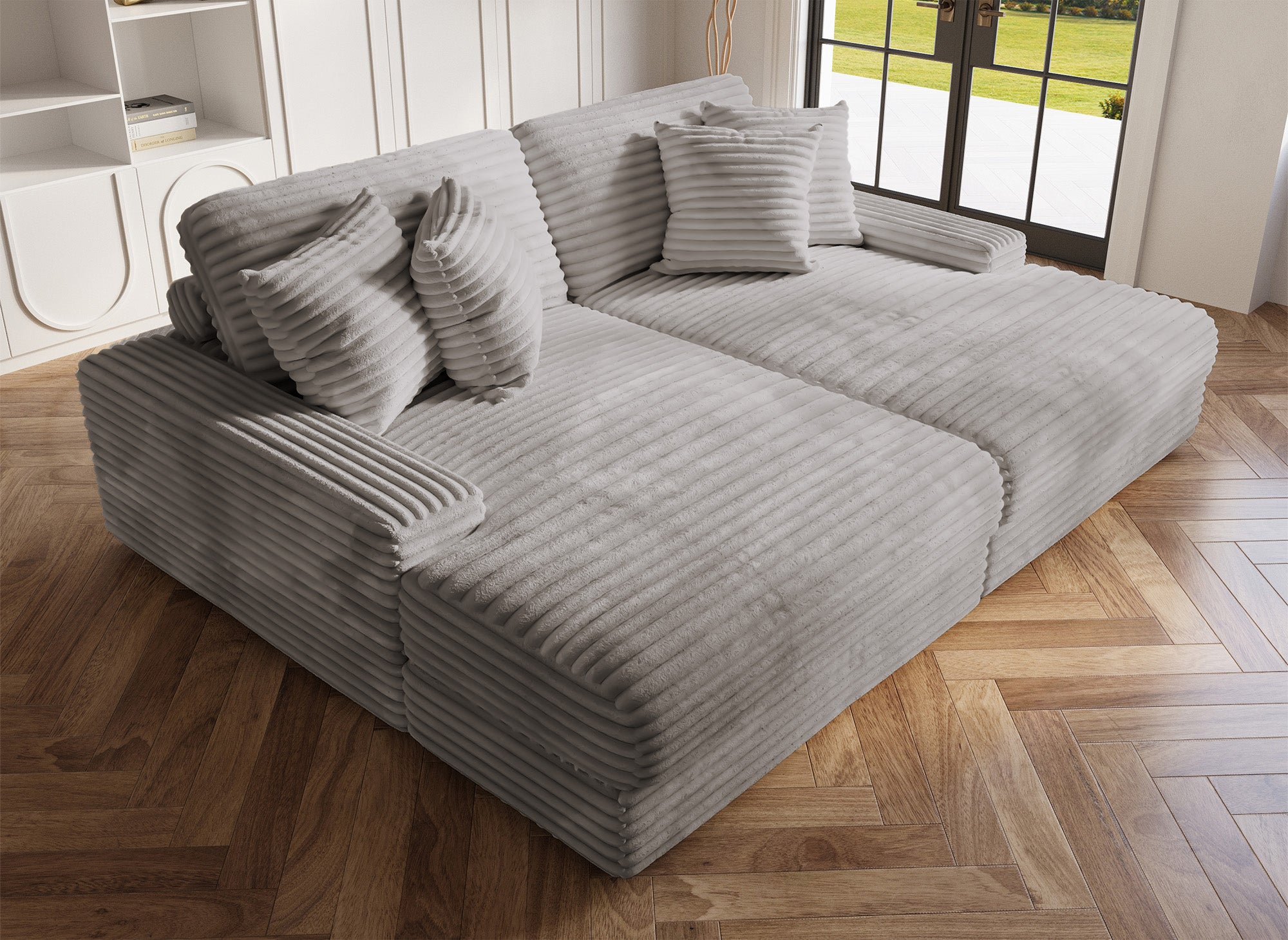 DAHO graues, weich geripptes 2-Sitzer-Sofa mit geradem Sitz