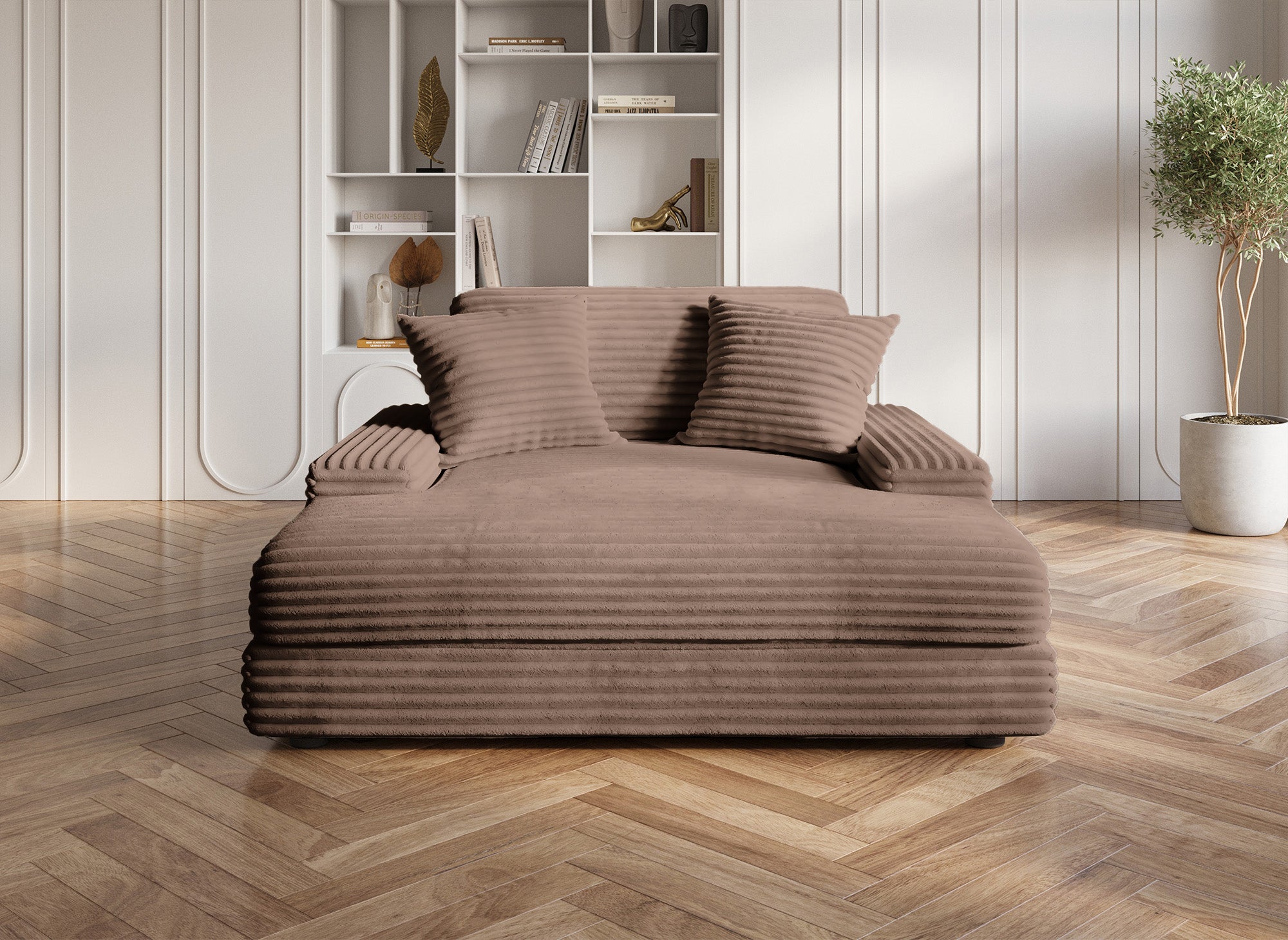 DAHO weiches, geripptes Chaiselongue-Sofa in Taupe