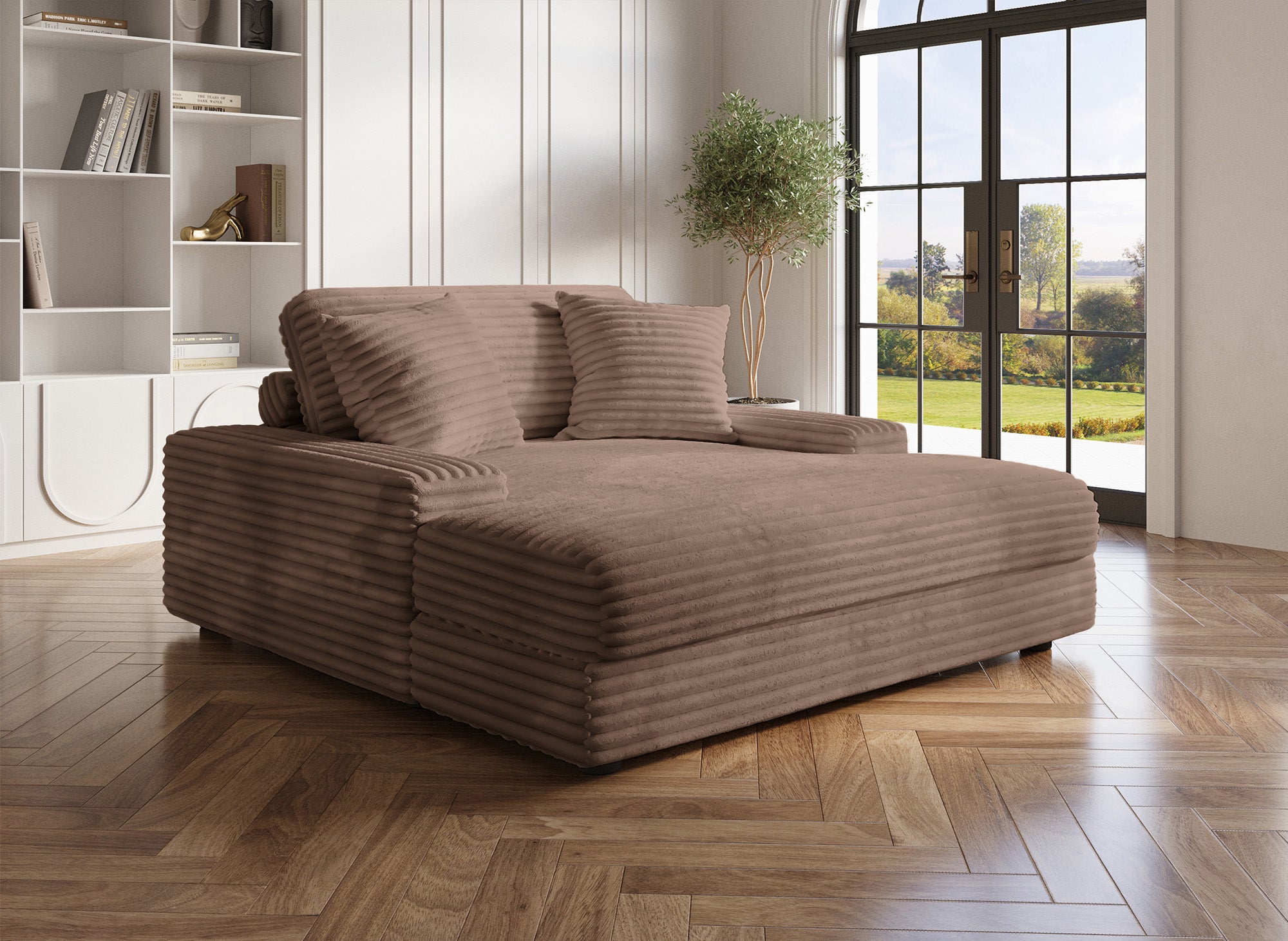 DAHO weiches, geripptes Chaiselongue-Sofa in Taupe