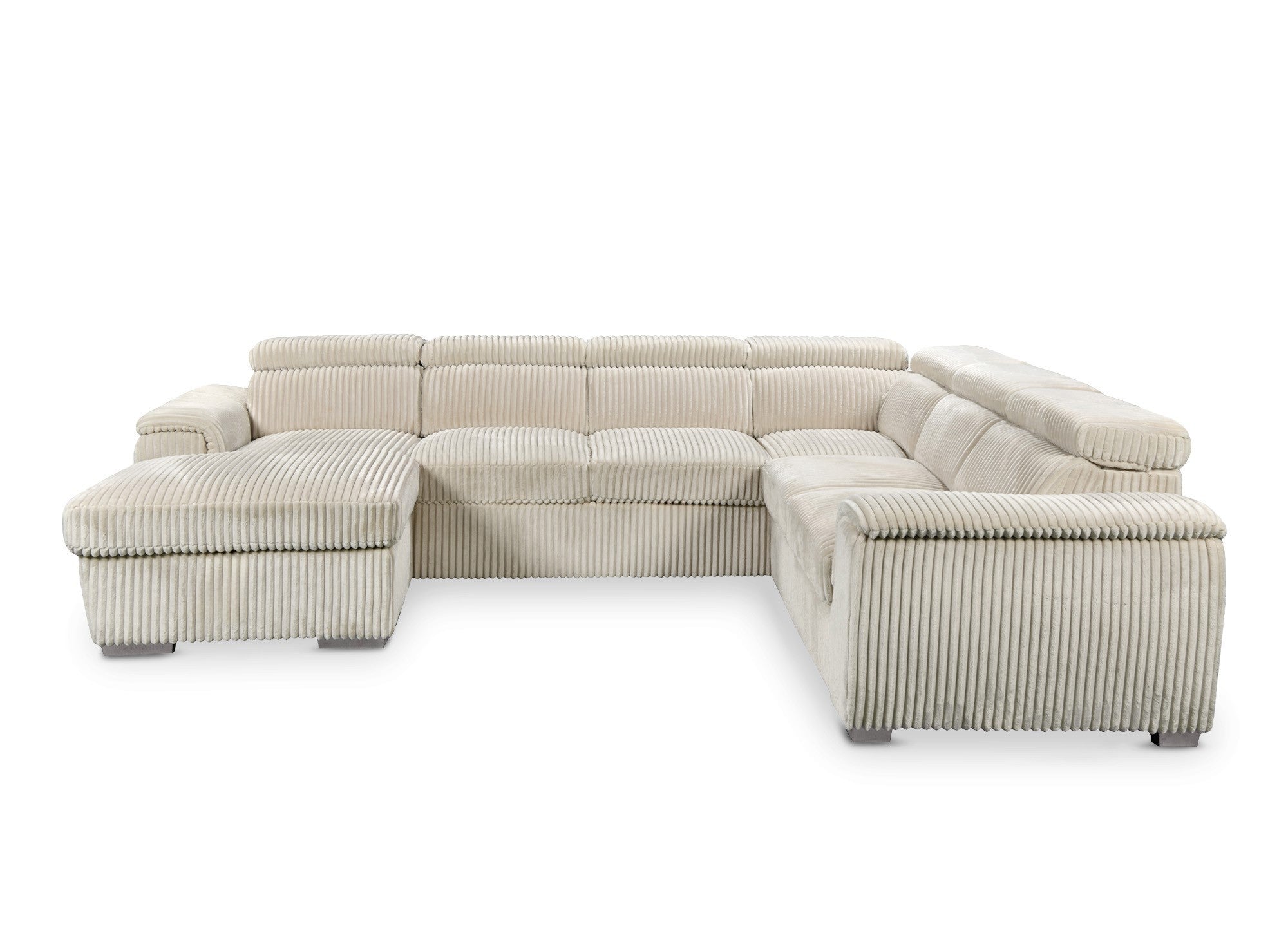 GAELLE Panorama-Schlafsofa mit Stauraum aus dickem, beigem Cord – Linke Ecke