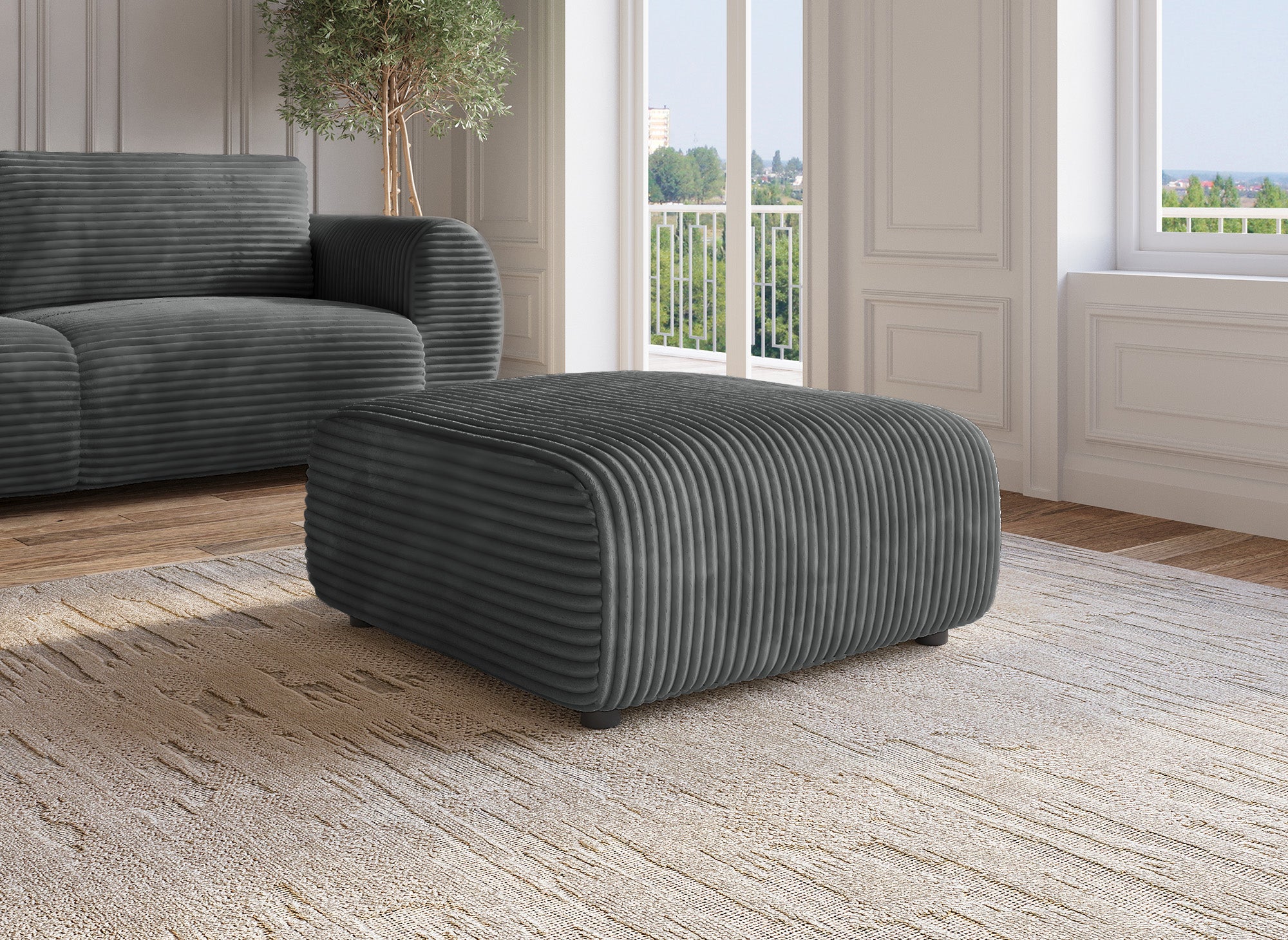 TILDA Pouf aus weichem grauem Cord
